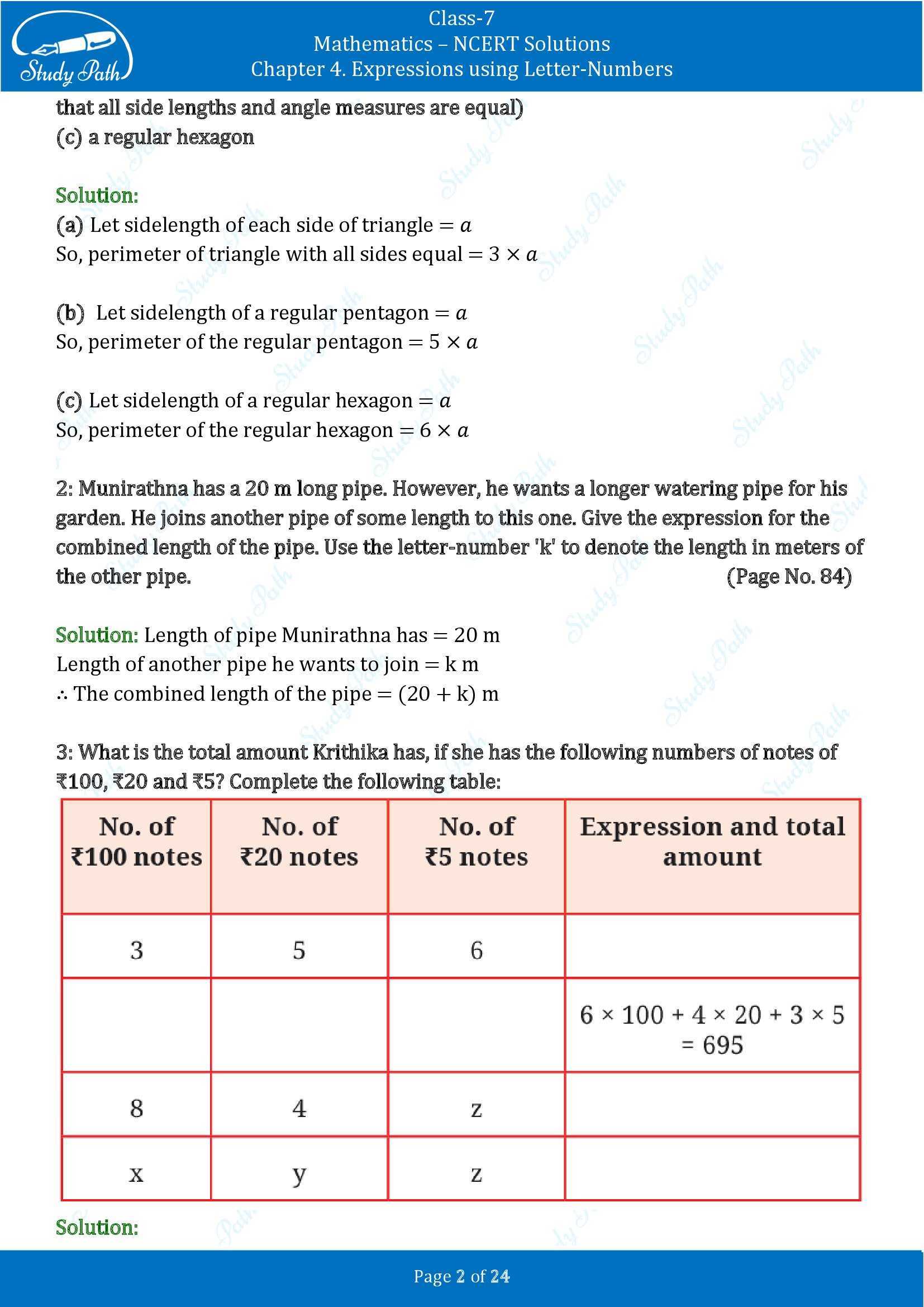 NCERT Solutions for Class 7 Maths Ganit Prakash Part 1 Chapter 4 Expressions using Letter Numbers 00002