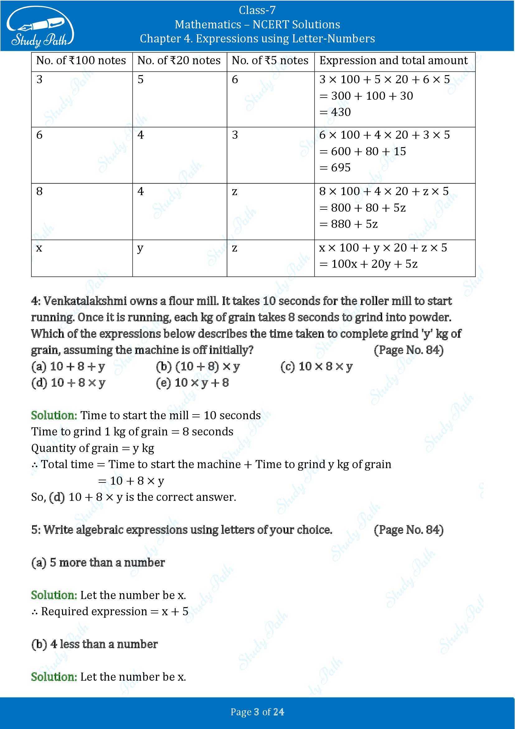 NCERT Solutions for Class 7 Maths Ganit Prakash Part 1 Chapter 4 Expressions using Letter Numbers 00003