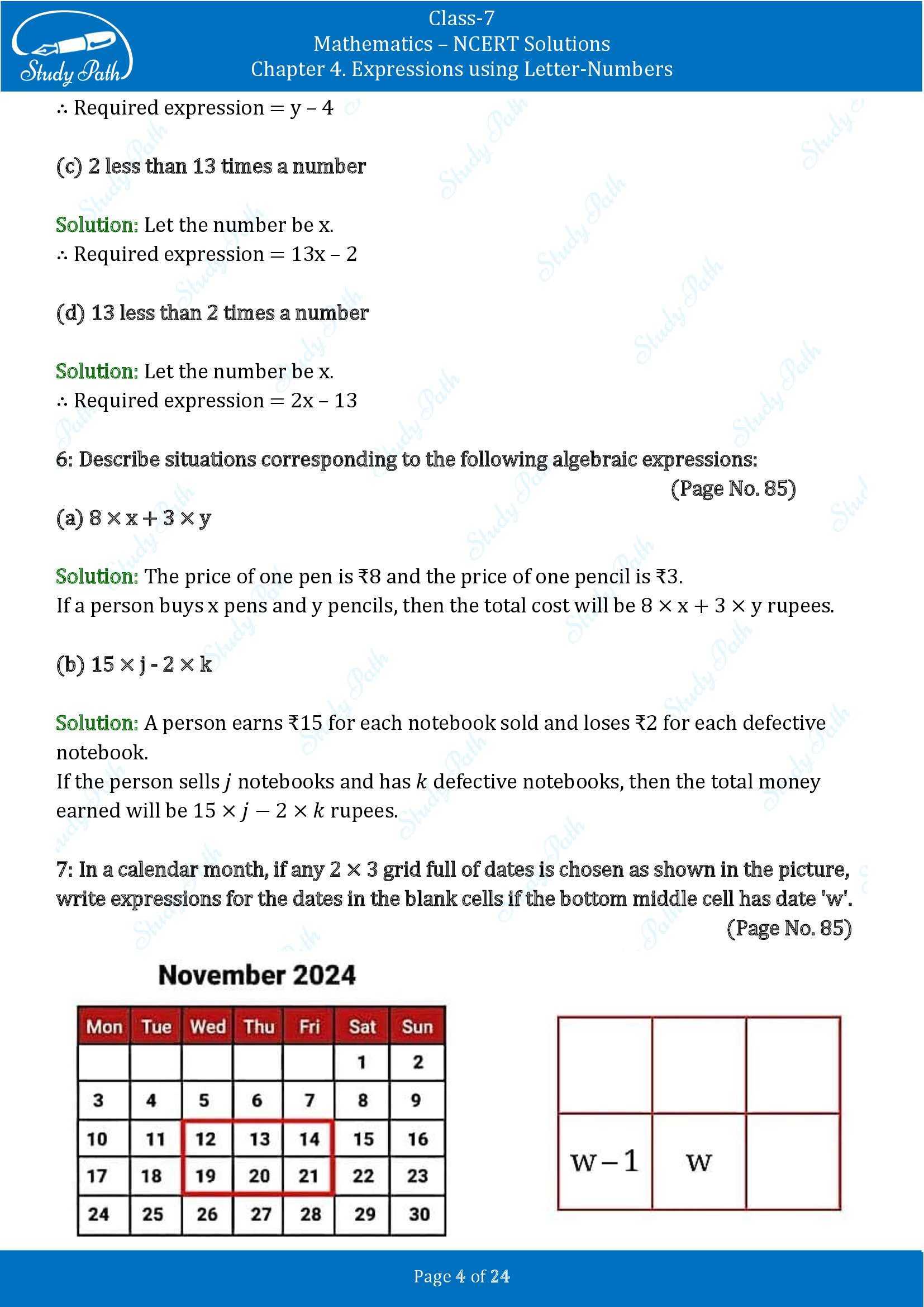 NCERT Solutions for Class 7 Maths Ganit Prakash Part 1 Chapter 4 Expressions using Letter Numbers 00004