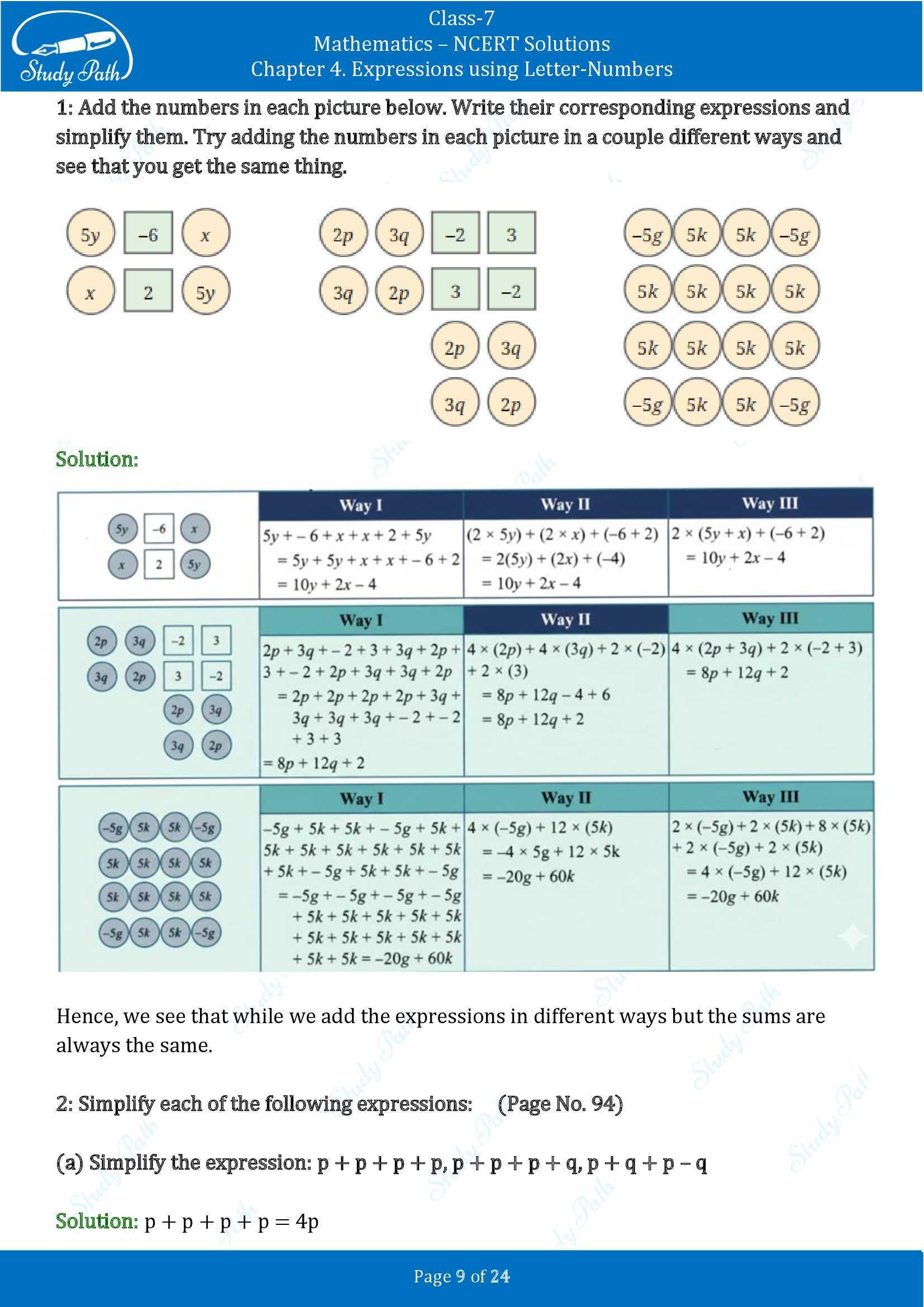 NCERT Solutions for Class 7 Maths Ganit Prakash Part 1 Chapter 4 Expressions using Letter Numbers 00009