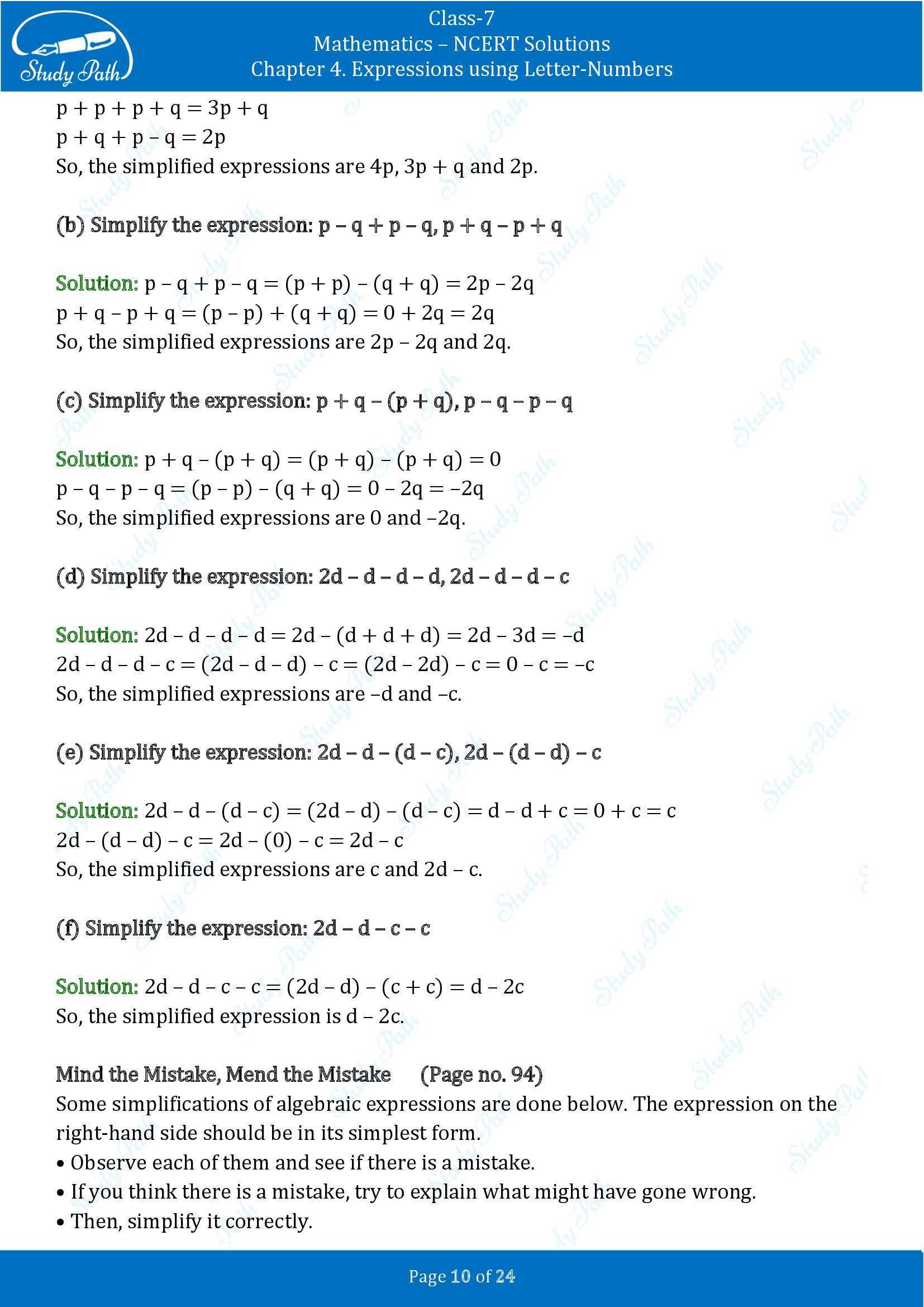 NCERT Solutions for Class 7 Maths Ganit Prakash Part 1 Chapter 4 Expressions using Letter Numbers 00010