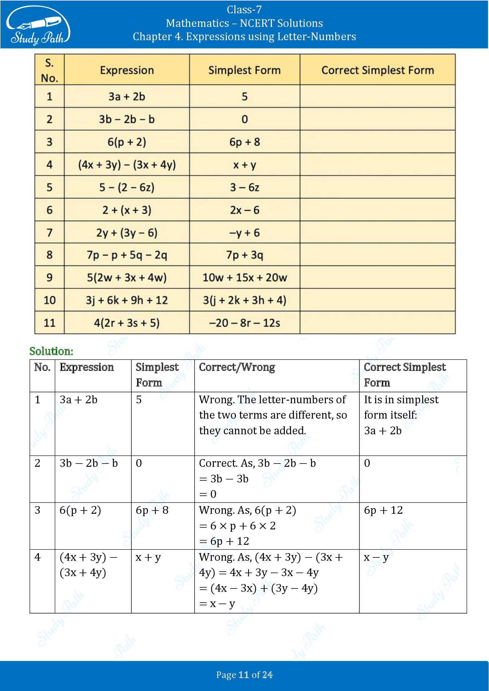NCERT Solutions for Class 7 Maths Ganit Prakash Part 1 Chapter 4 Expressions using Letter Numbers 00011