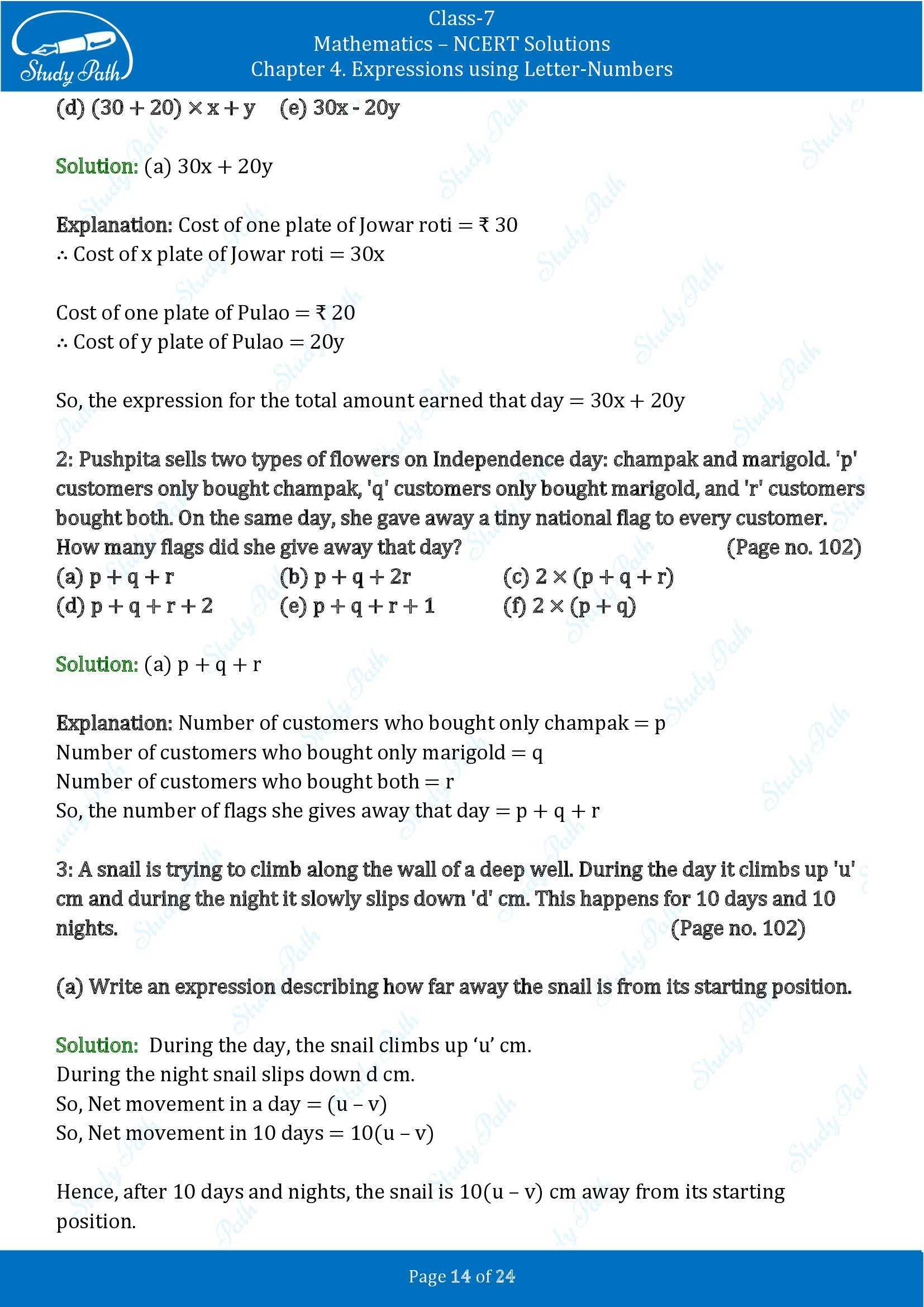 NCERT Solutions for Class 7 Maths Ganit Prakash Part 1 Chapter 4 Expressions using Letter Numbers 00014