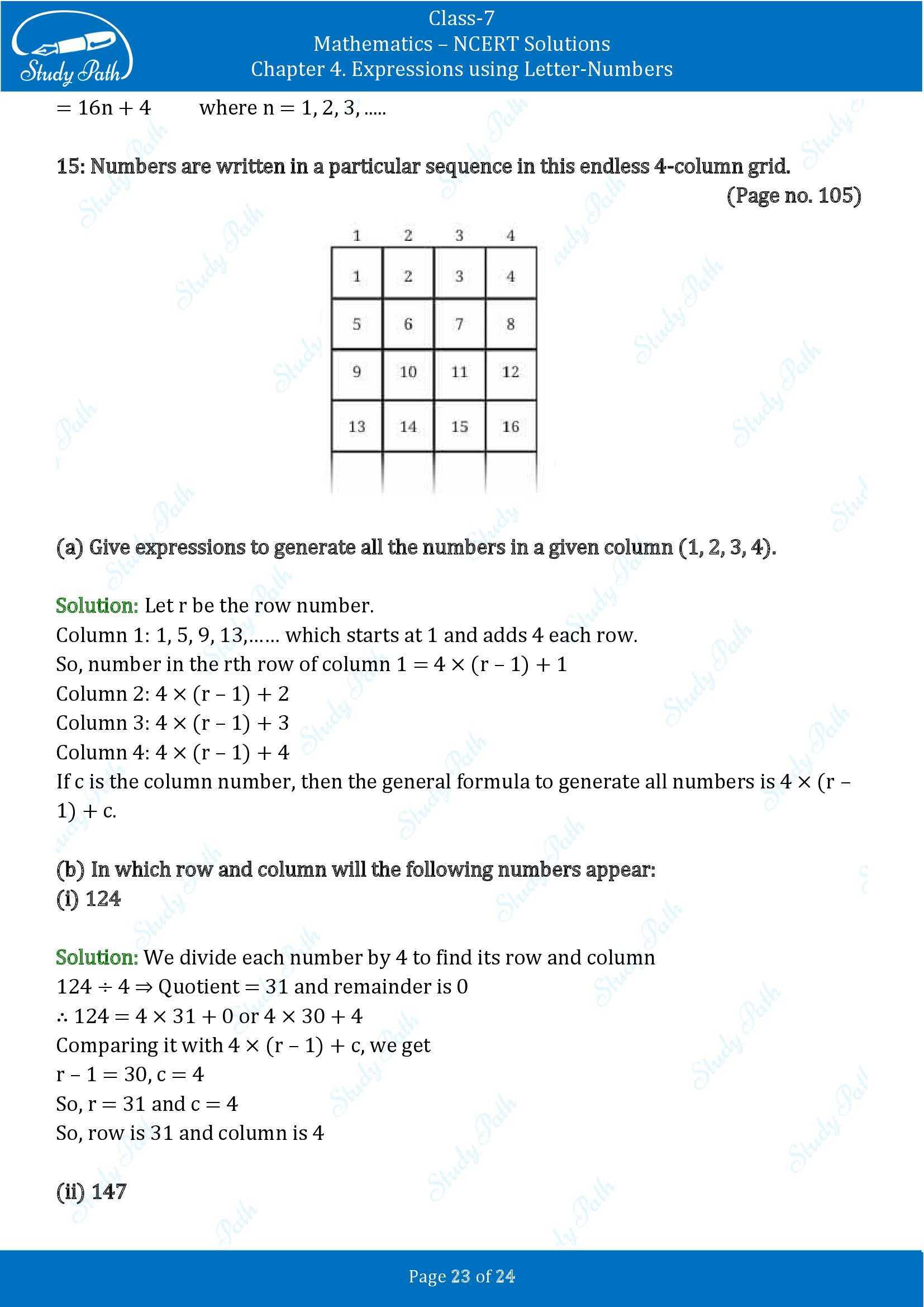 NCERT Solutions for Class 7 Maths Ganit Prakash Part 1 Chapter 4 Expressions using Letter Numbers 00023
