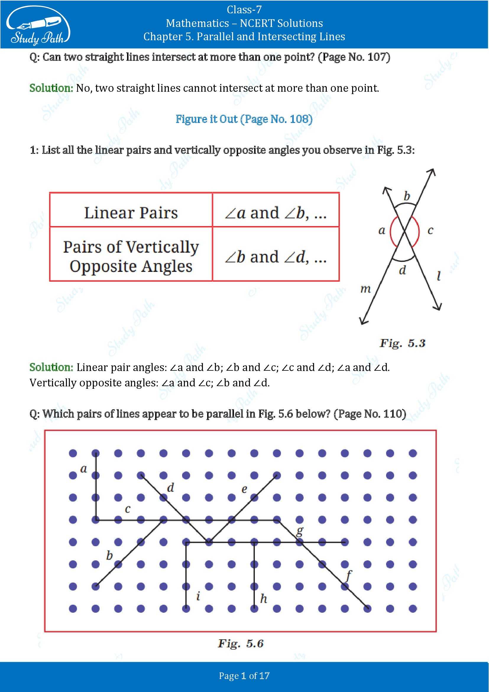 NCERT Solutions for Class 7 Maths Ganit Prakash Part 1 Chapter 5 Parallel and Intersecting Lines 00001