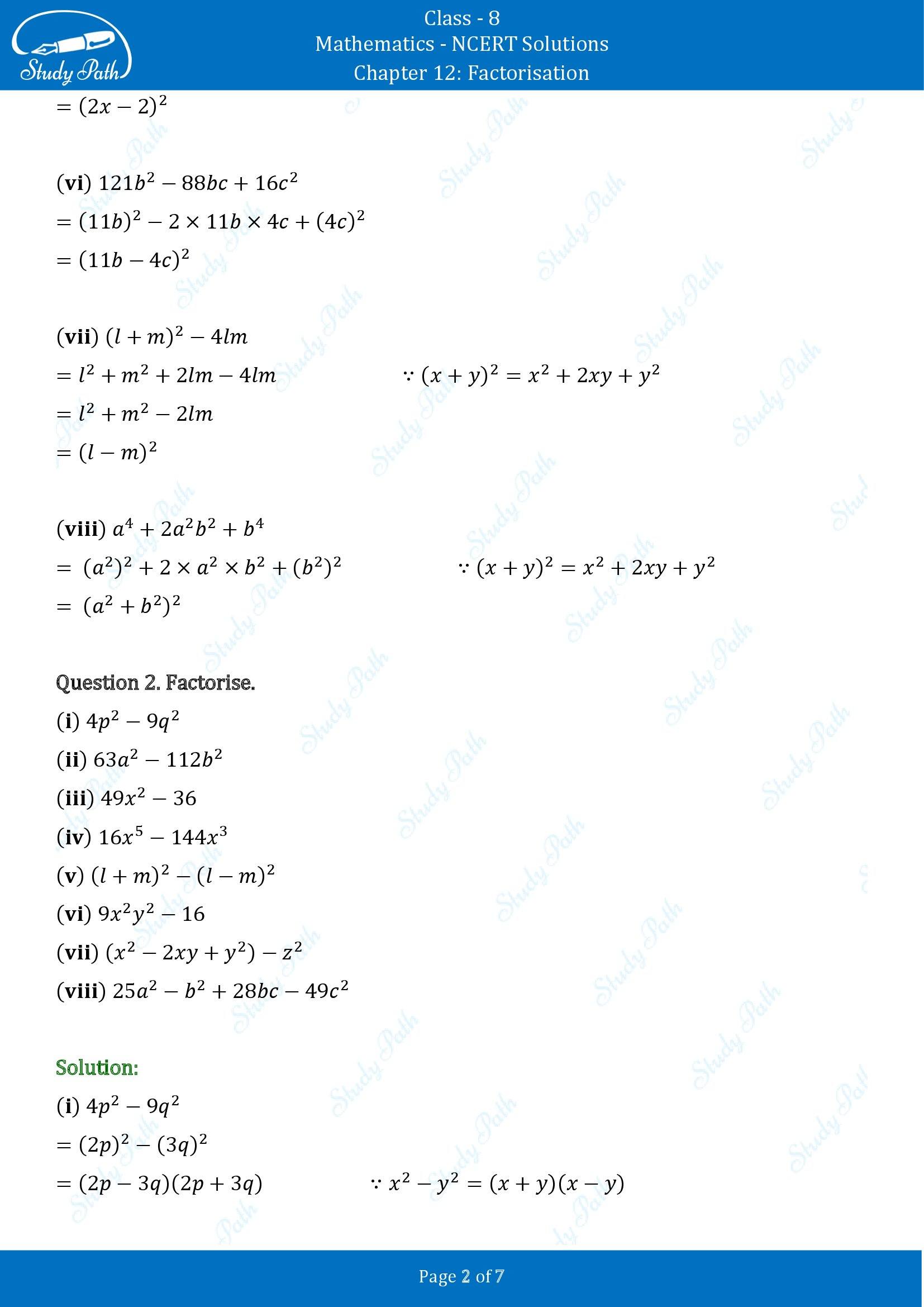 NCERT Solutions for Class 8 Maths Chapter 12 Factorisation Exercise 12.2 00002