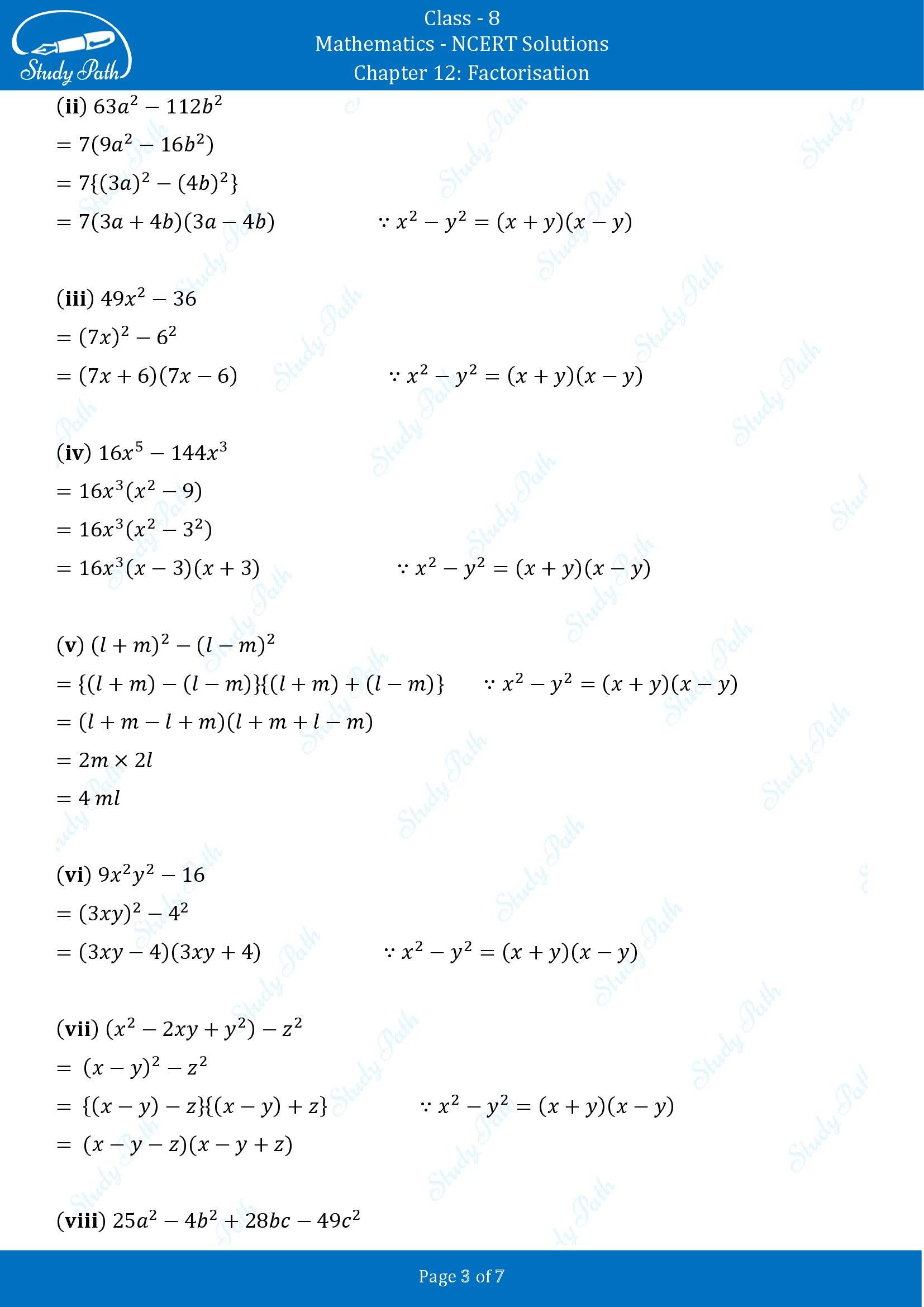NCERT Solutions for Class 8 Maths Chapter 12 Factorisation Exercise 12.2 00003