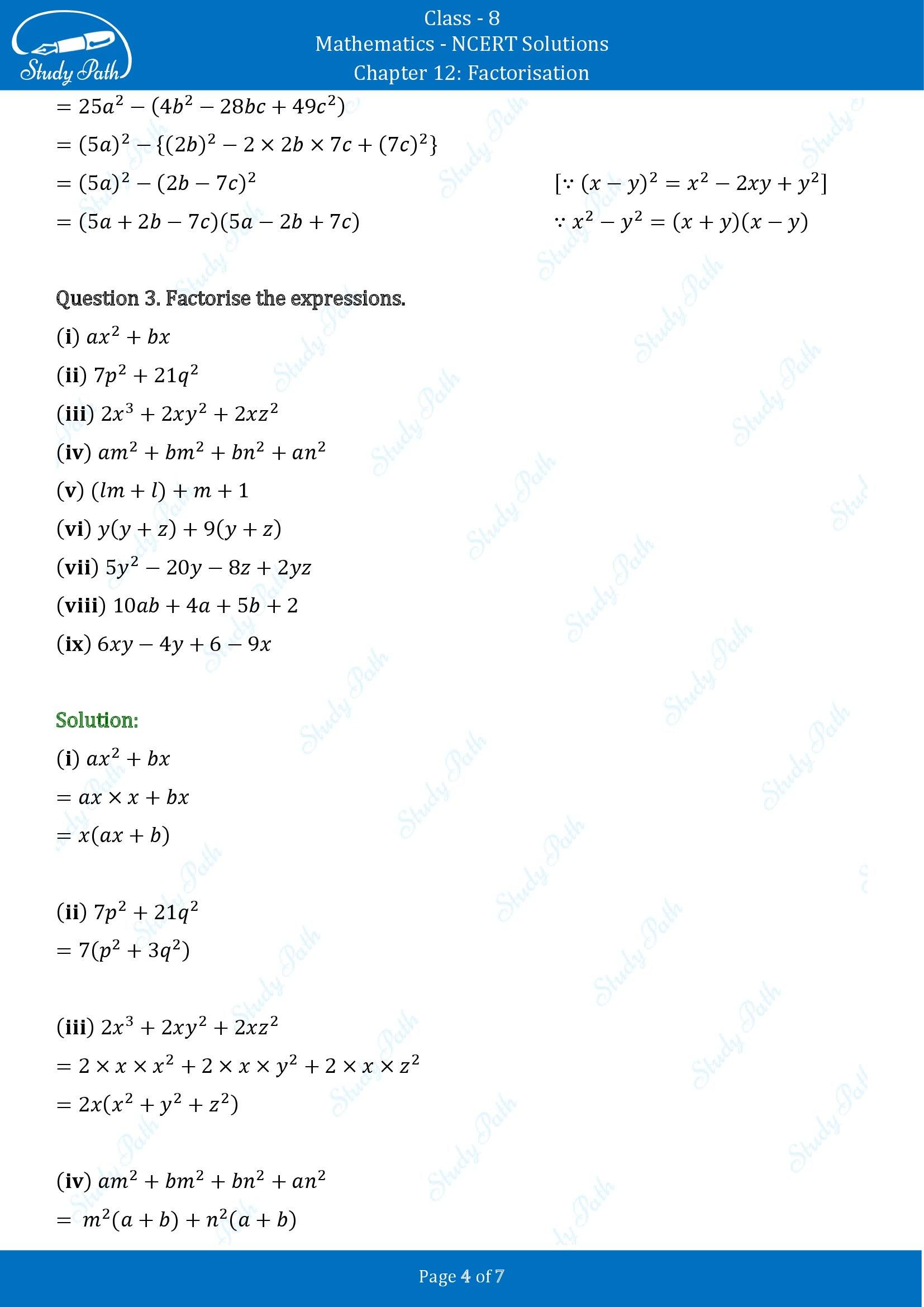 NCERT Solutions for Class 8 Maths Chapter 12 Factorisation Exercise 12.2 00004