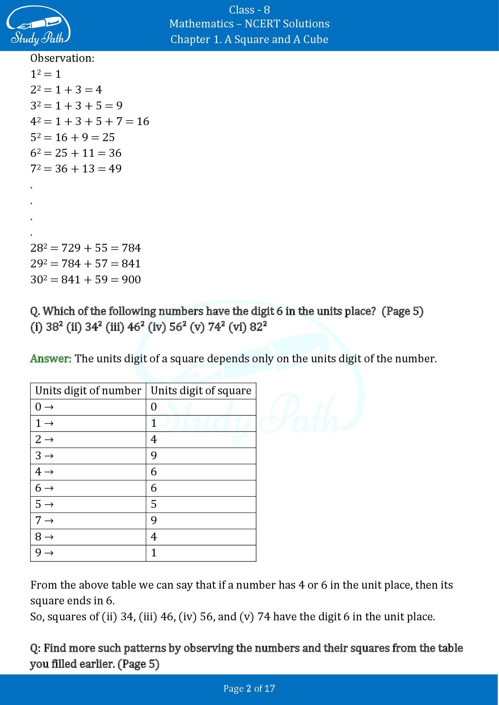 NCERT Solutions for Class 8 Maths Ganit Prakash Part 1 Chapter 1 A Square and A Cube 00002