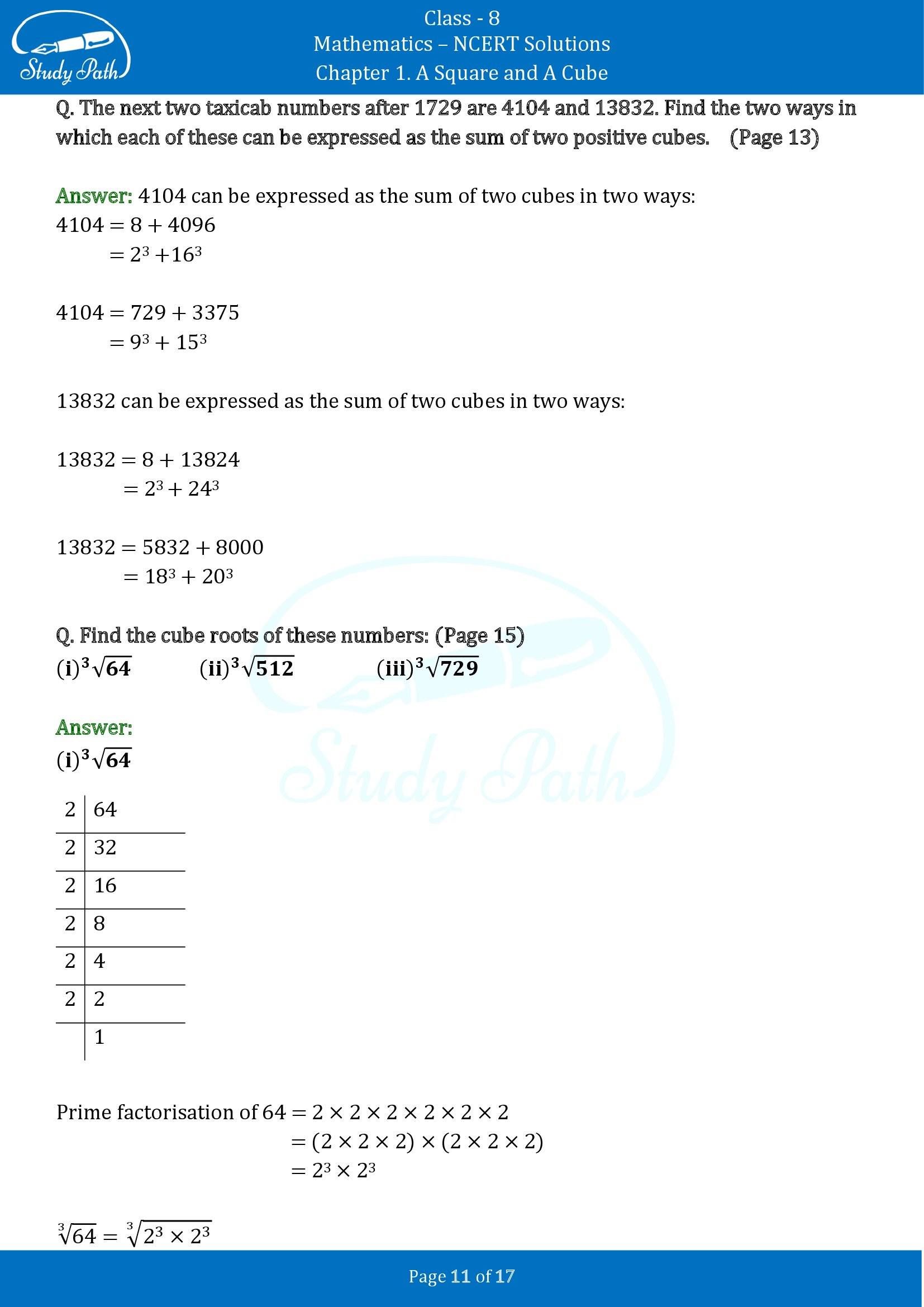 NCERT Solutions for Class 8 Maths Ganit Prakash Part 1 Chapter 1 A Square and A Cube 00011
