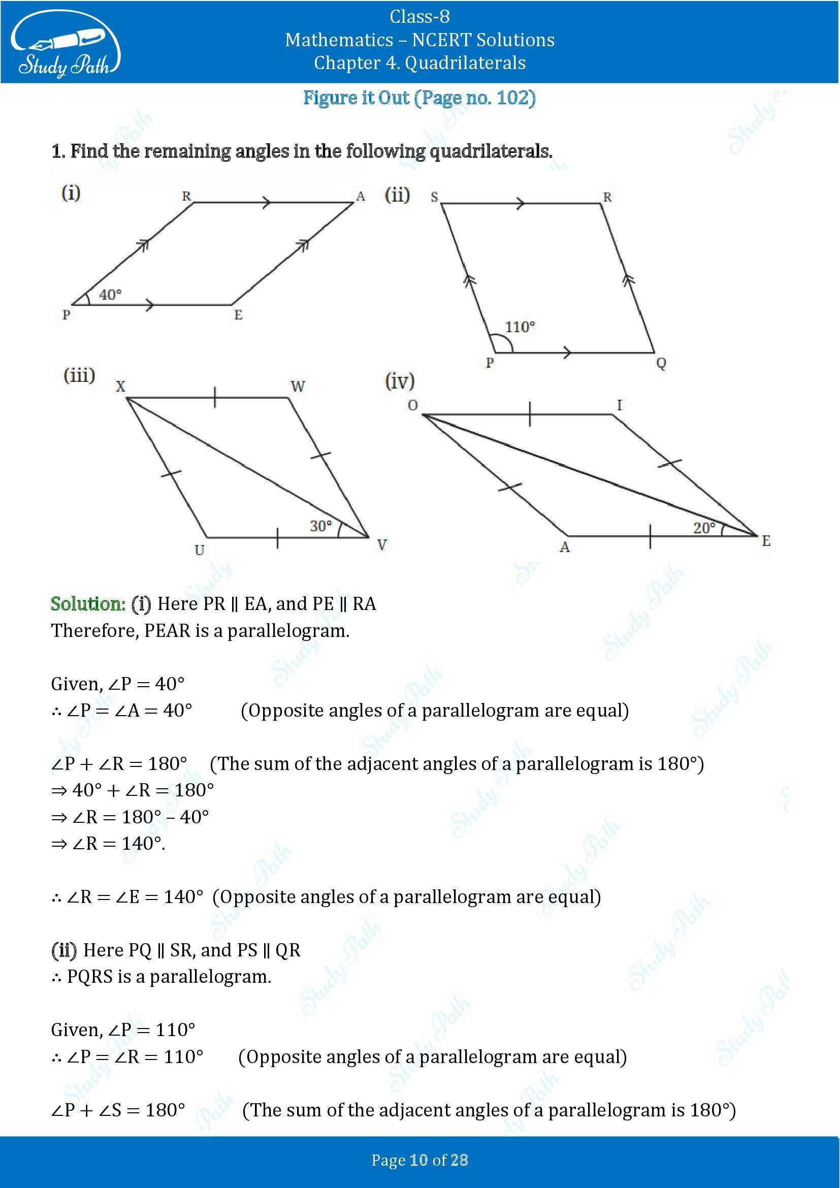 NCERT Solutions for Class 8 Maths Ganit Prakash Part 1 Chapter 4 Quadrilaterals 00010