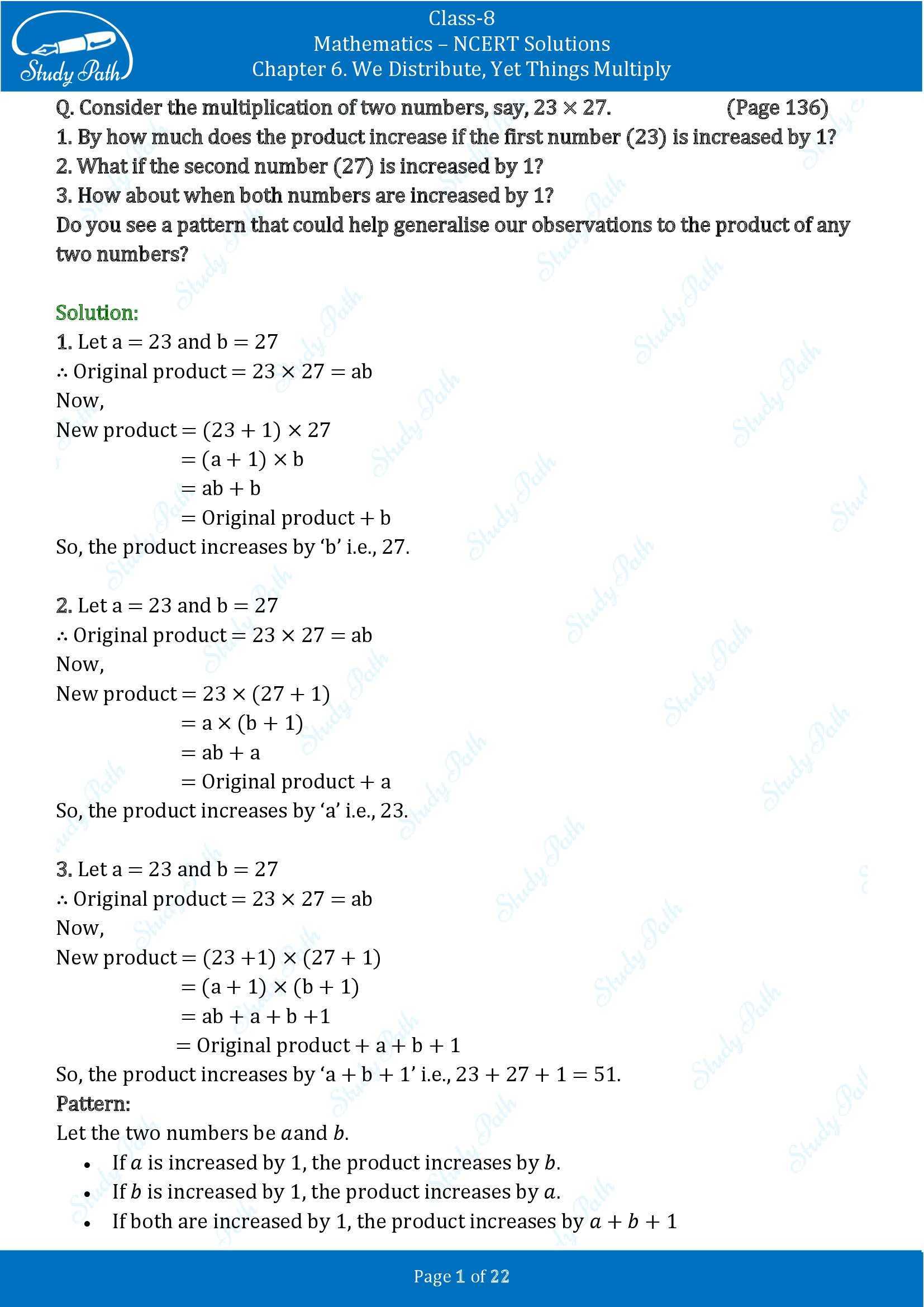NCERT Solutions for Class 8 Maths Ganit Prakash Part 1 Chapter 6 We Distribute Yet Things Multiply 00001