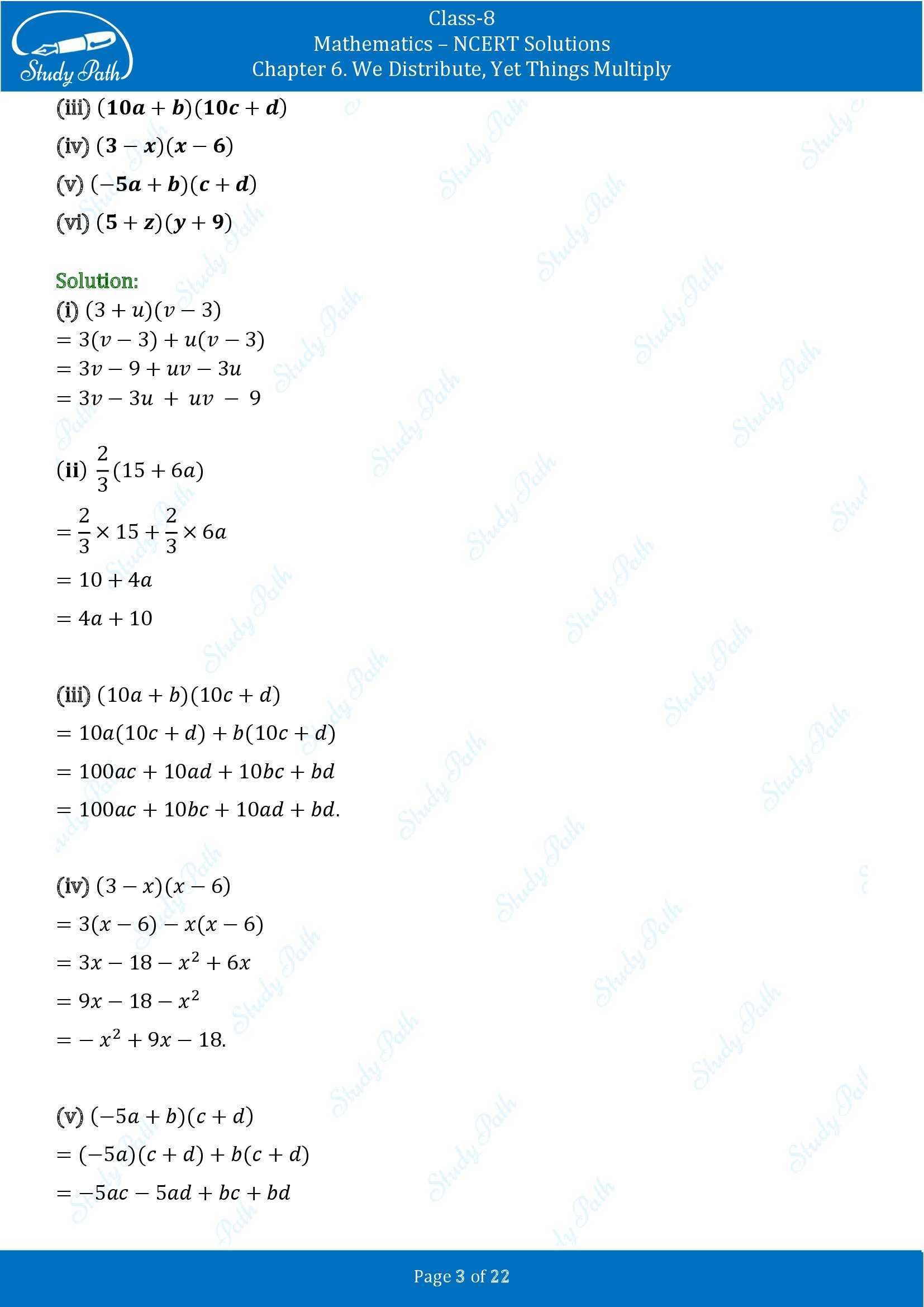 NCERT Solutions for Class 8 Maths Ganit Prakash Part 1 Chapter 6 We Distribute Yet Things Multiply 00003