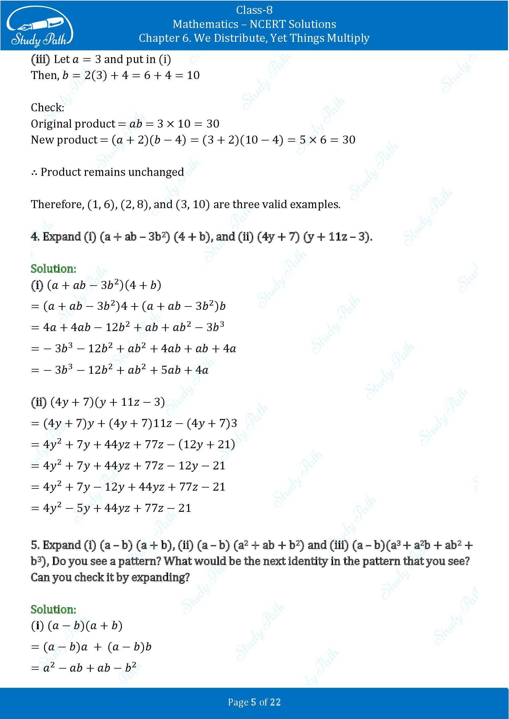 NCERT Solutions for Class 8 Maths Ganit Prakash Part 1 Chapter 6 We Distribute Yet Things Multiply 00005