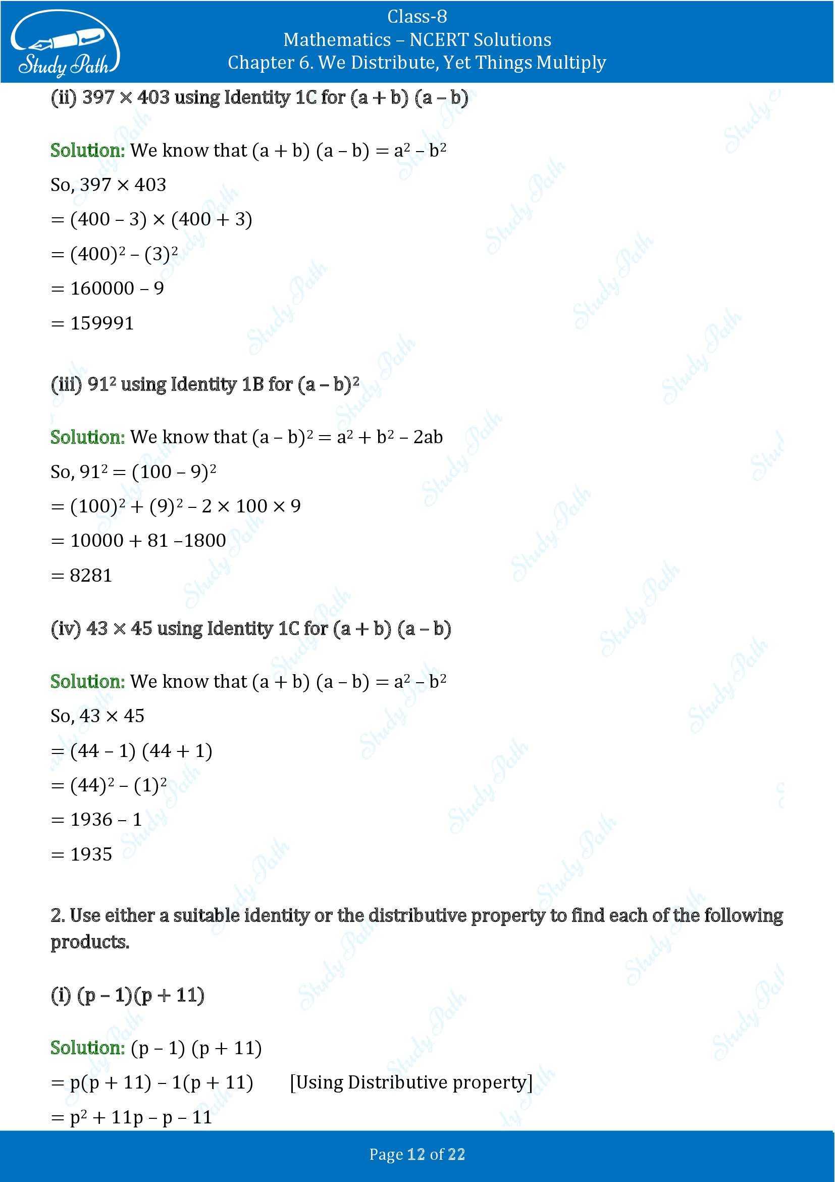 NCERT Solutions for Class 8 Maths Ganit Prakash Part 1 Chapter 6 We Distribute Yet Things Multiply 00012