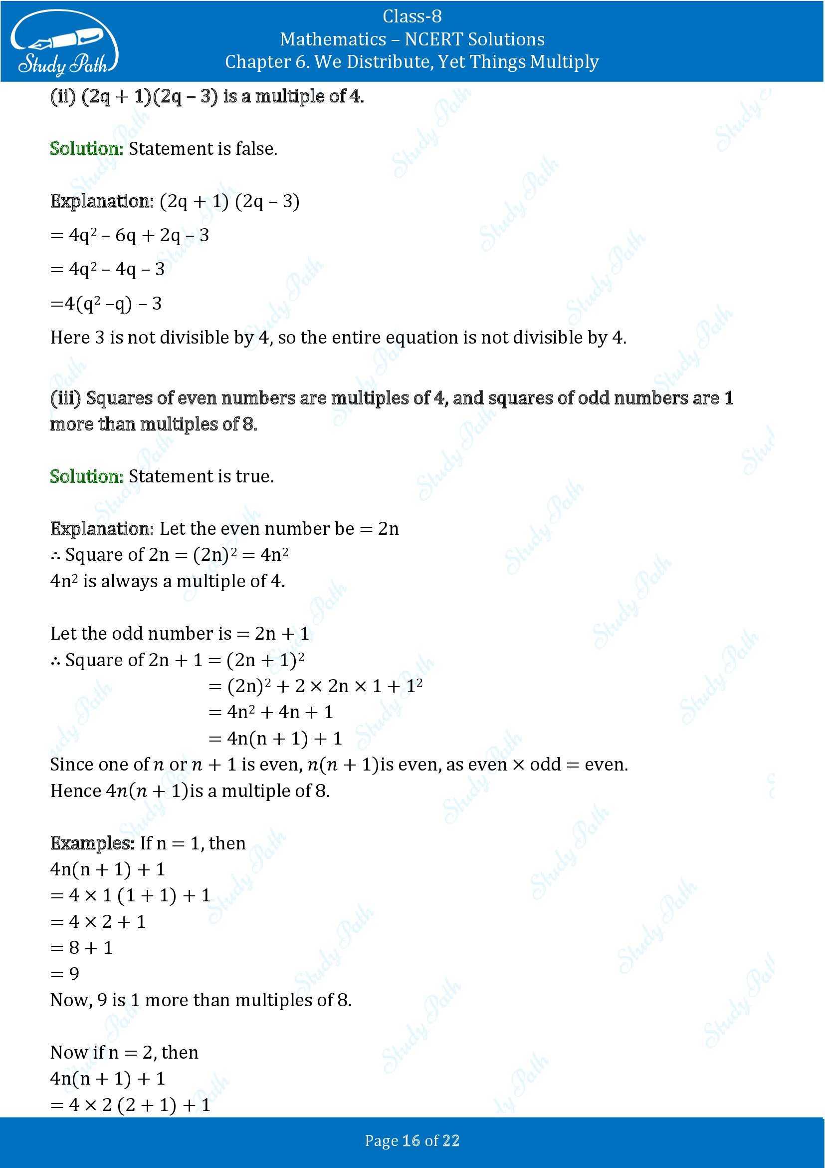 NCERT Solutions for Class 8 Maths Ganit Prakash Part 1 Chapter 6 We Distribute Yet Things Multiply 00016