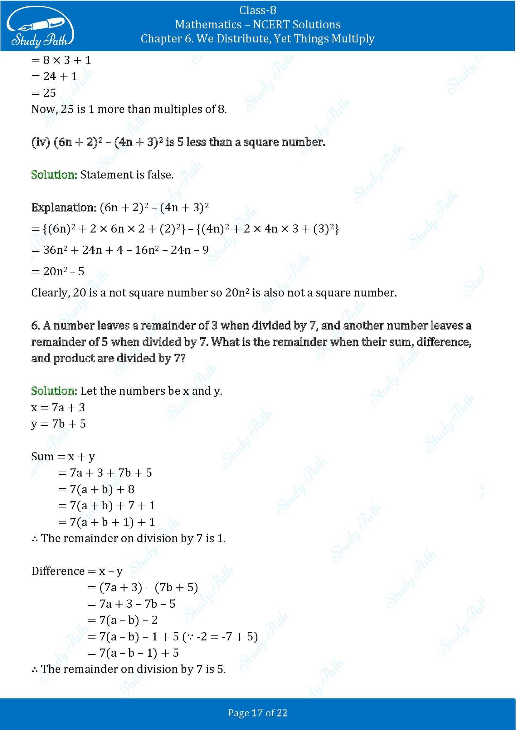 NCERT Solutions for Class 8 Maths Ganit Prakash Part 1 Chapter 6 We Distribute Yet Things Multiply 00017