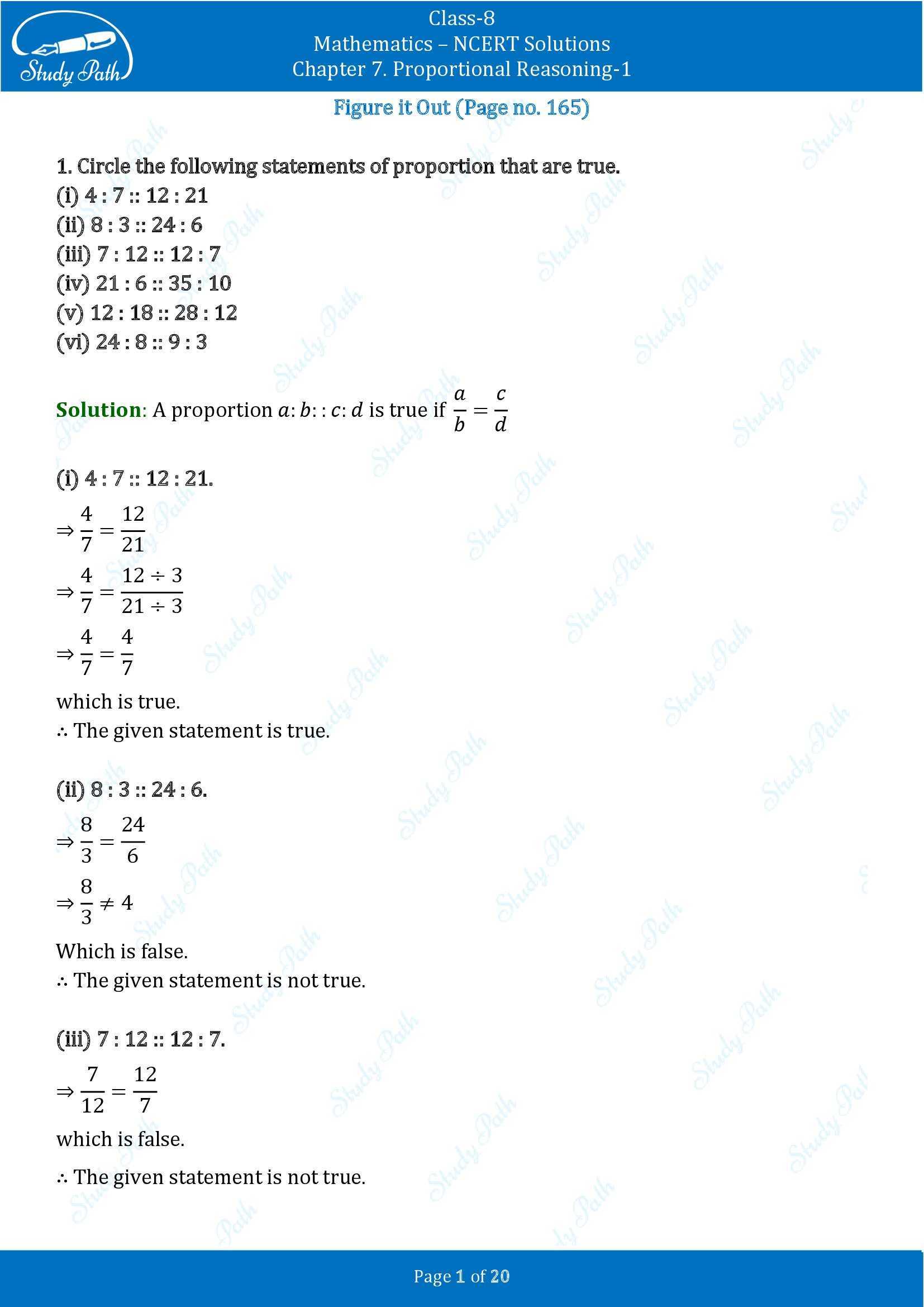 NCERT Solutions for Class 8 Maths Ganit Prakash Part 1 Chapter 7 Proportional Reasoning 1 00001