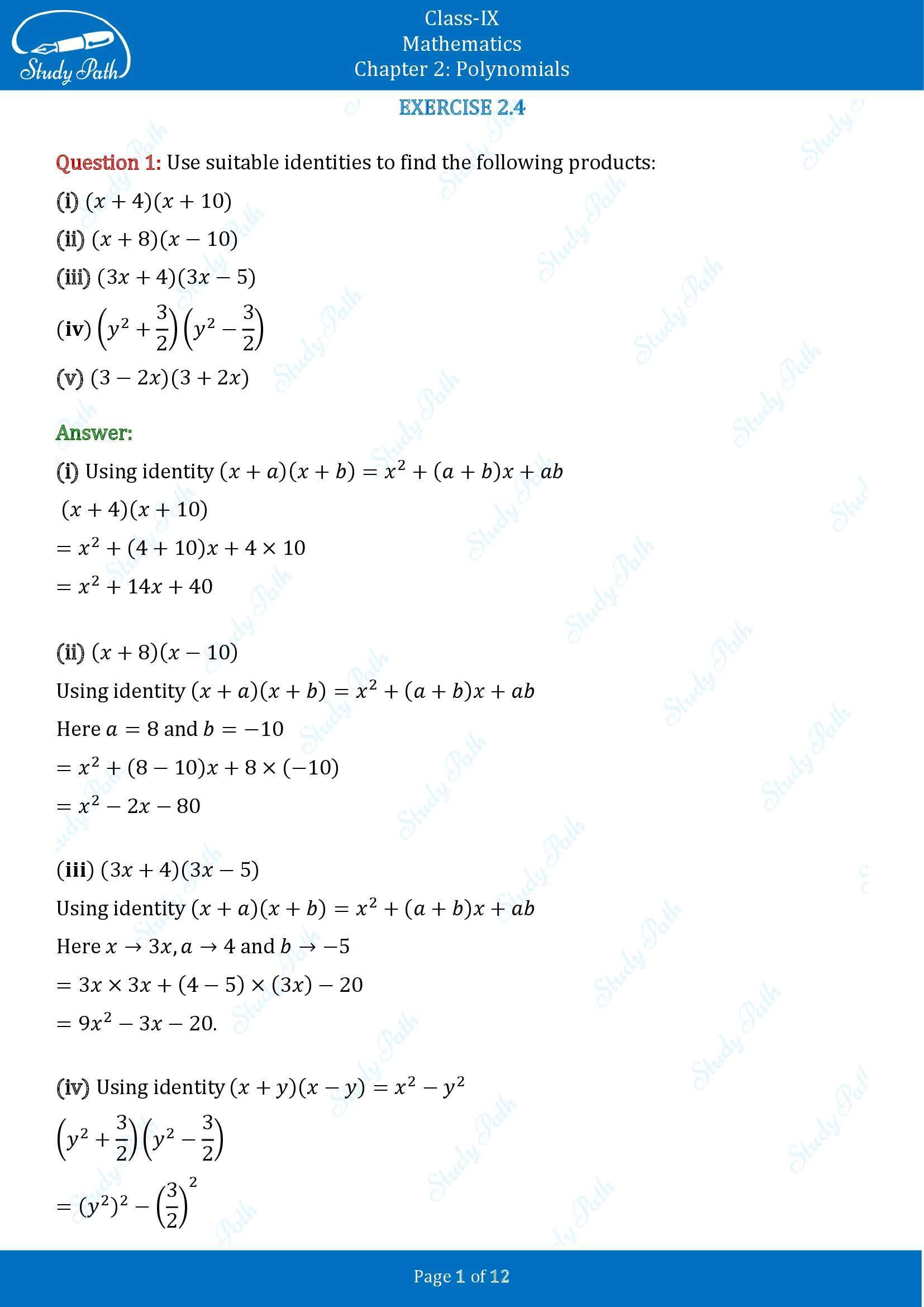 NCERT Solutions for Class 9 Maths Chapter 2 Polynomials Exercise 2.4 00001