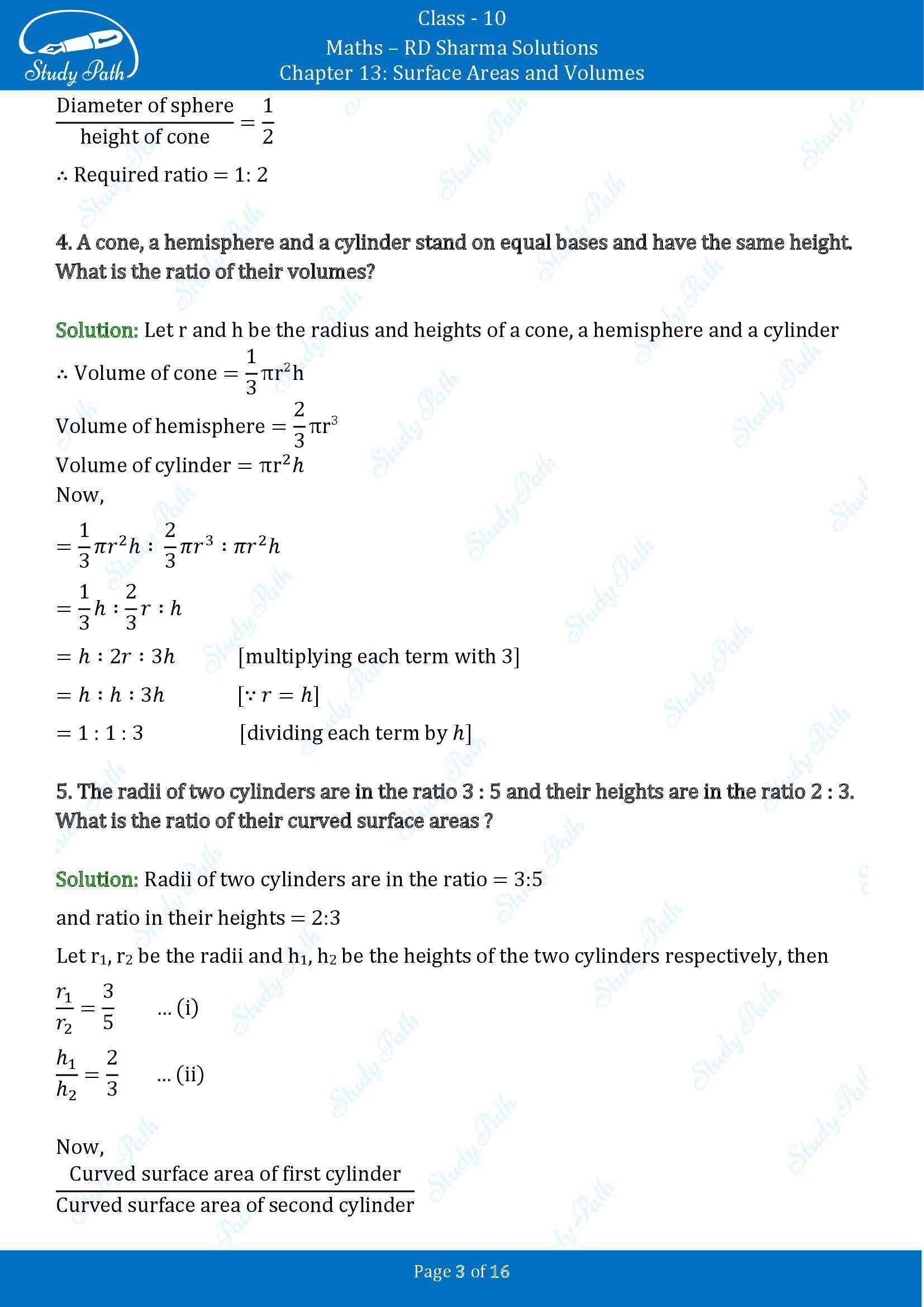 RD Sharma Solutions Class 10 Chapter 13 Surface Areas and Volumes Very Short Answer Type Questions VSAQs 00003