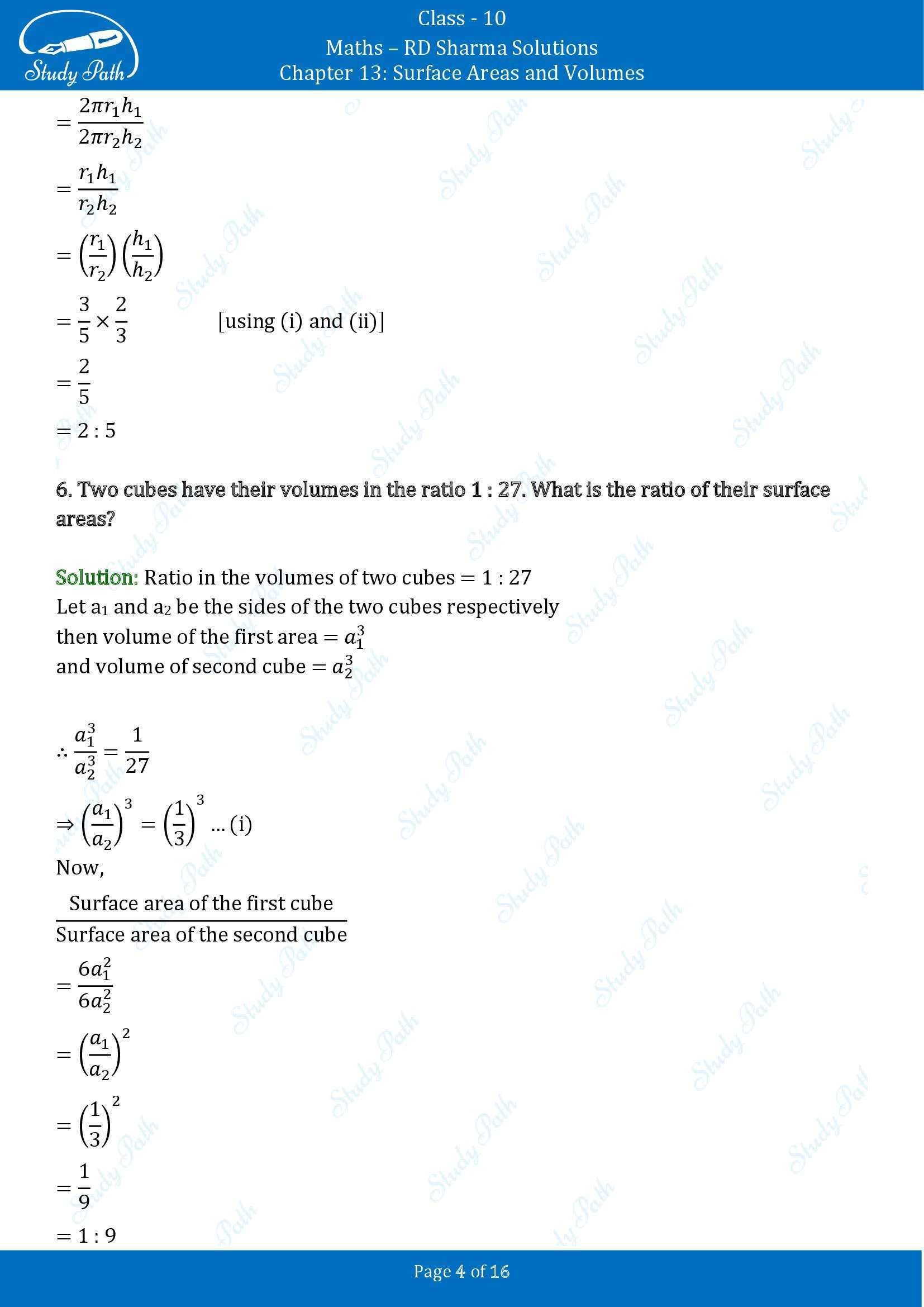 RD Sharma Solutions Class 10 Chapter 13 Surface Areas and Volumes Very Short Answer Type Questions VSAQs 00004