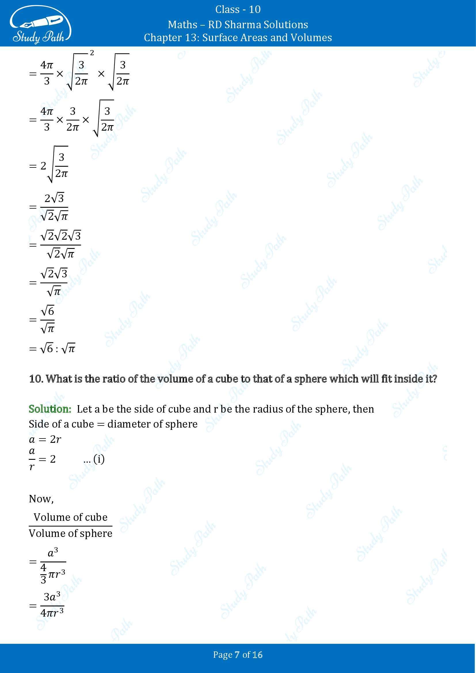RD Sharma Solutions Class 10 Chapter 13 Surface Areas and Volumes Very Short Answer Type Questions VSAQs 00007