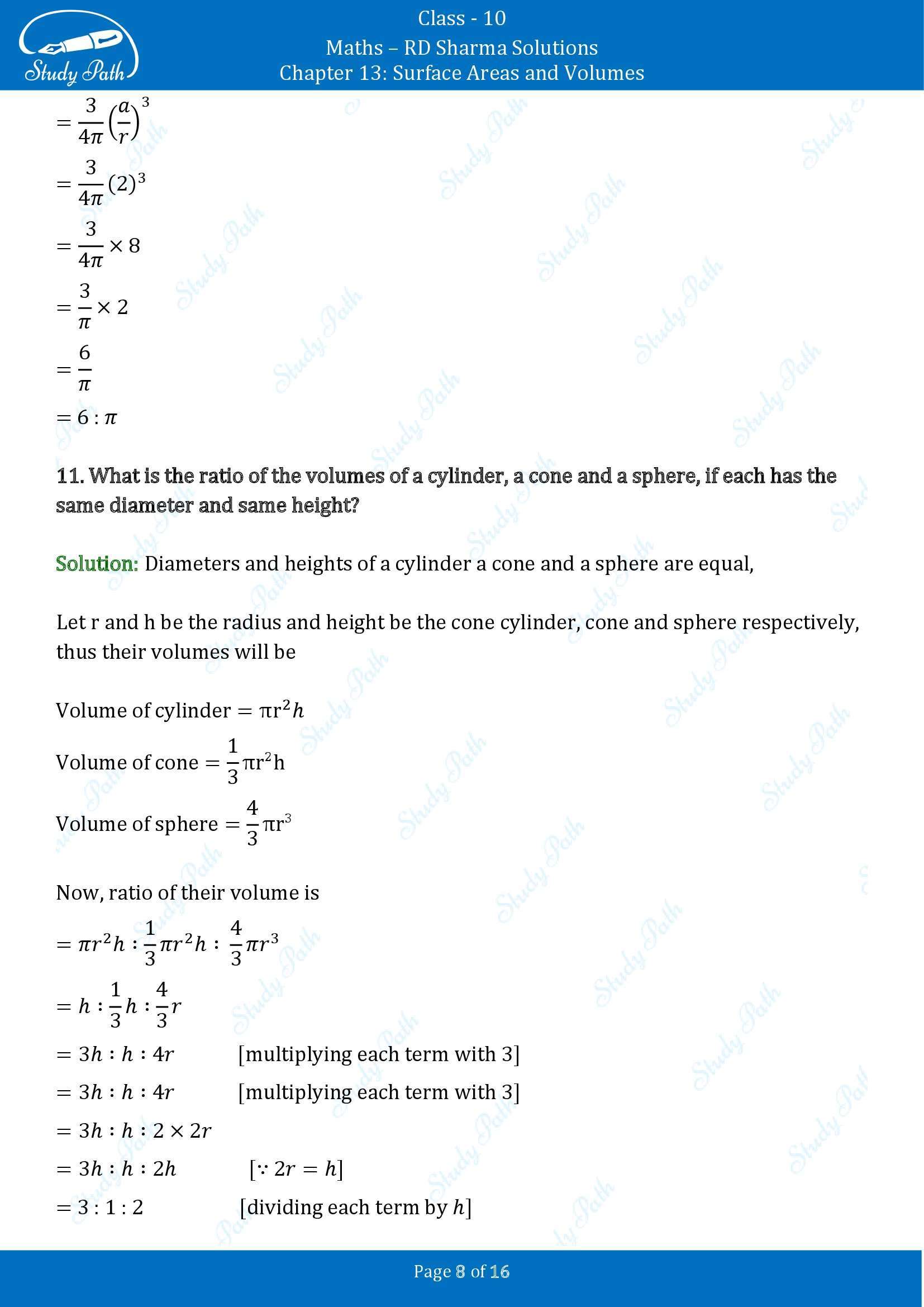 RD Sharma Solutions Class 10 Chapter 13 Surface Areas and Volumes Very Short Answer Type Questions VSAQs 00008