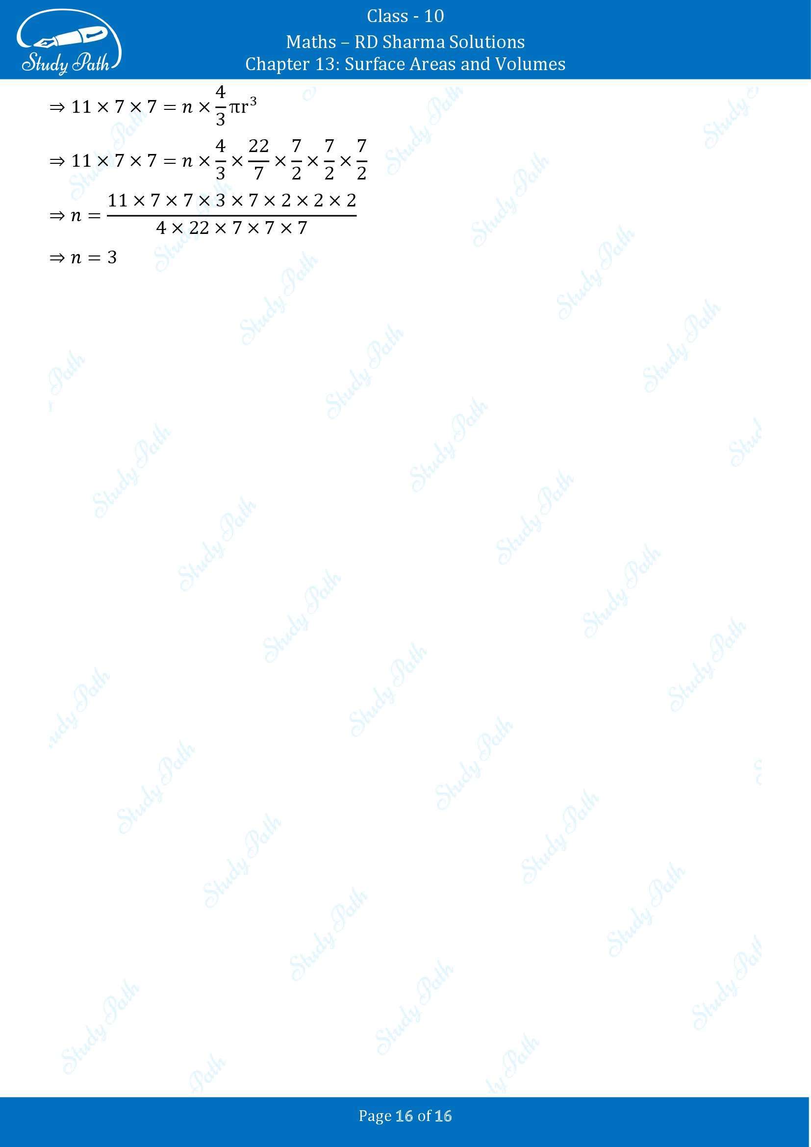 RD Sharma Solutions Class 10 Chapter 13 Surface Areas and Volumes Very Short Answer Type Questions VSAQs 00016