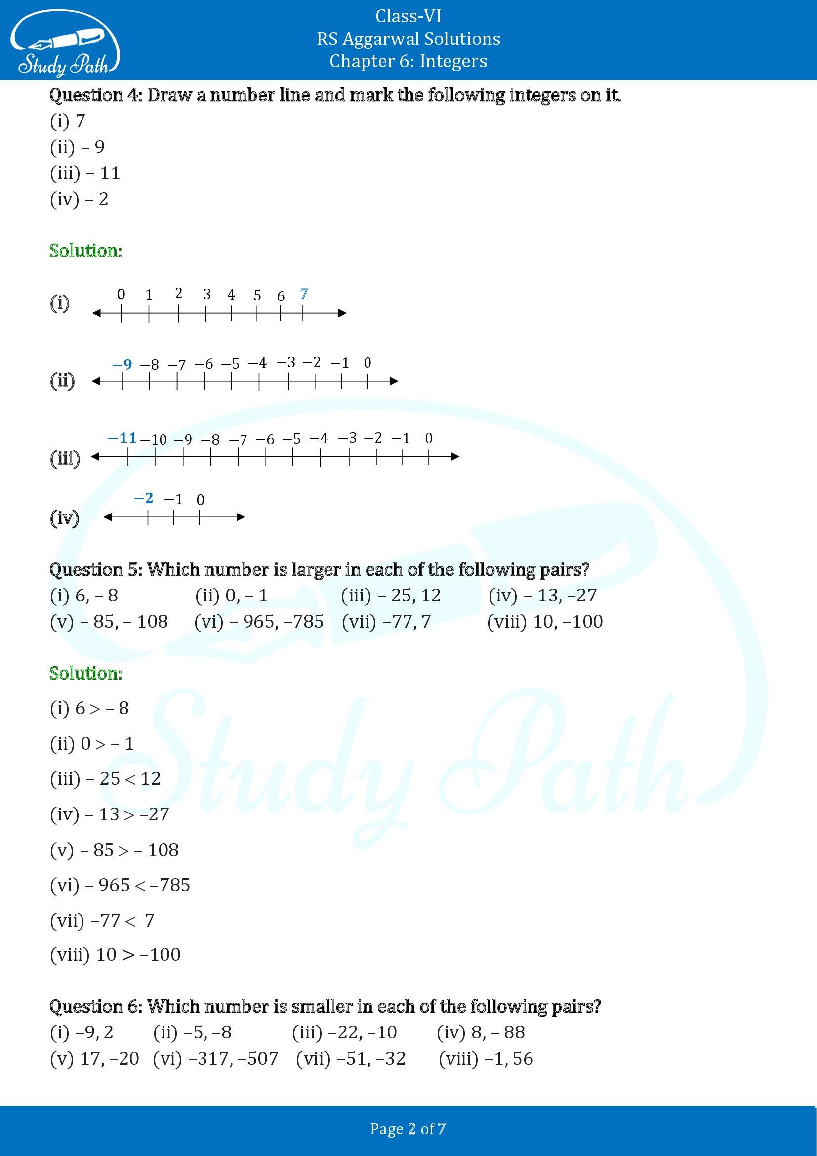 RS Aggarwal Solutions Class 6 Chapter 6 Integers Exercise 6A 00002
