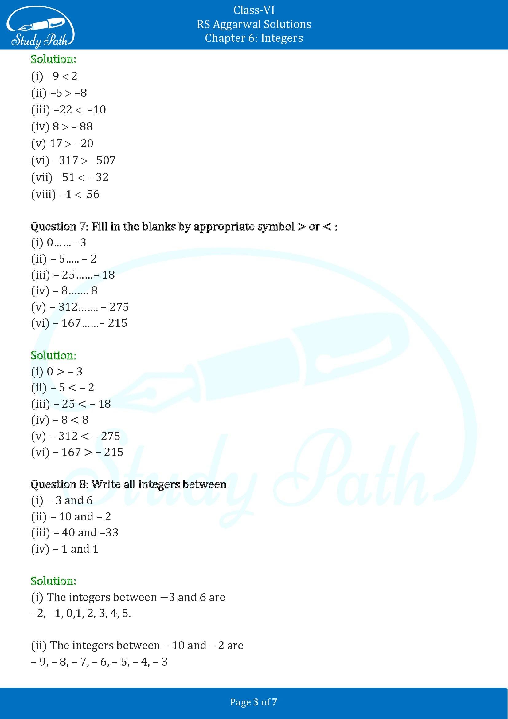 RS Aggarwal Solutions Class 6 Chapter 6 Integers Exercise 6A 00003