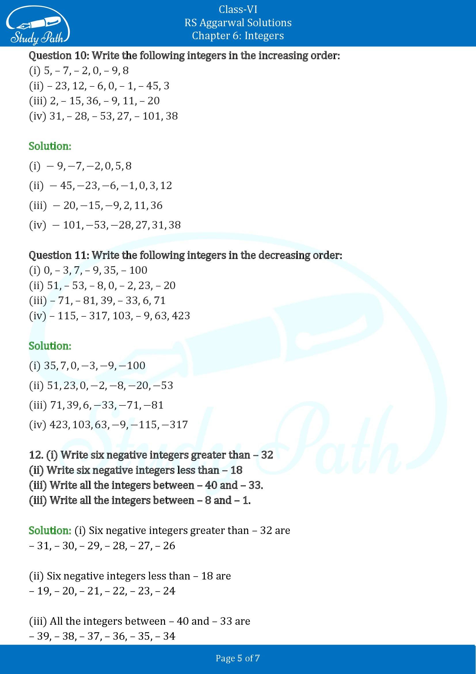 RS Aggarwal Solutions Class 6 Chapter 6 Integers Exercise 6A 00005