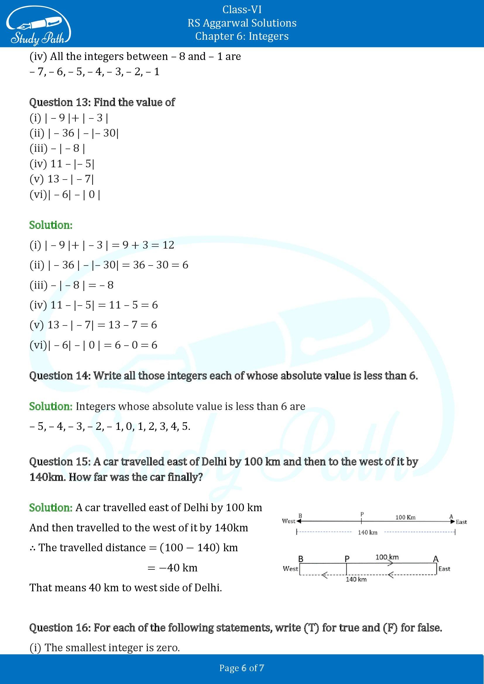 RS Aggarwal Solutions Class 6 Chapter 6 Integers Exercise 6A 00006