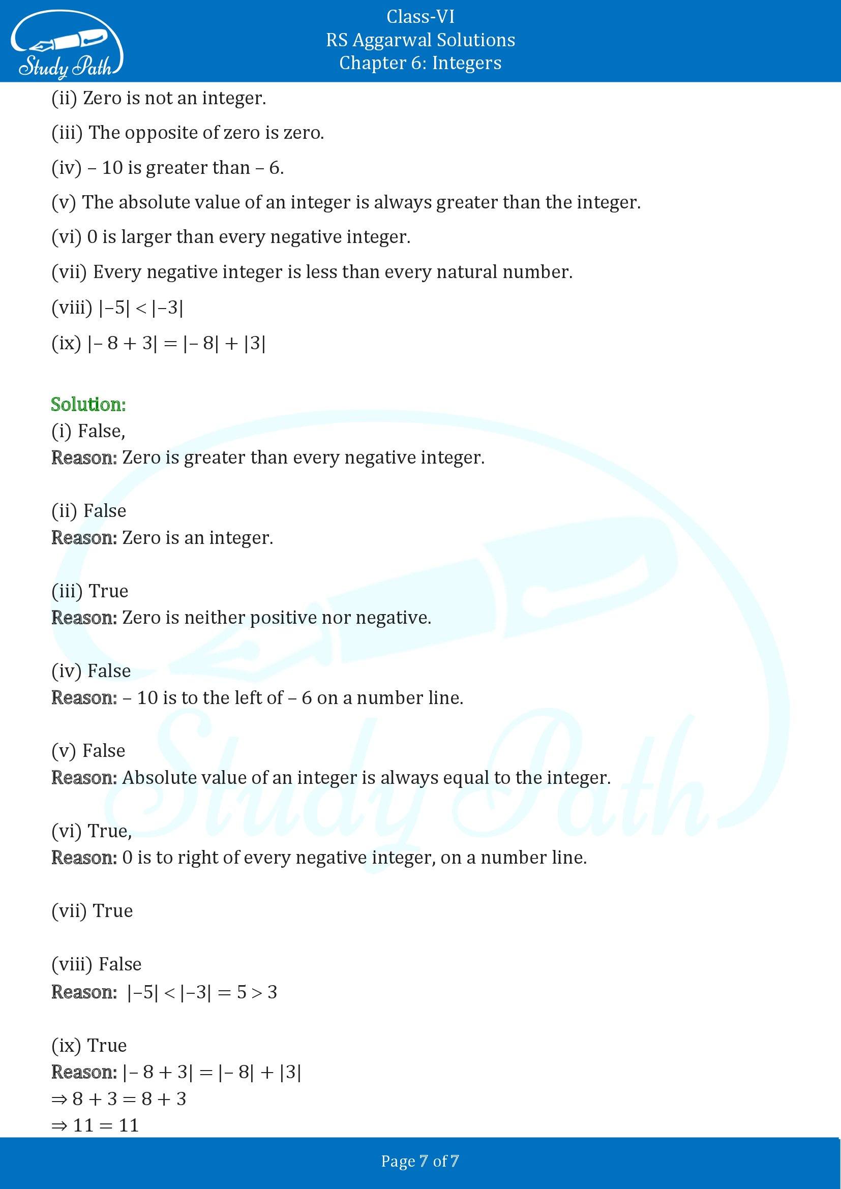 RS Aggarwal Solutions Class 6 Chapter 6 Integers Exercise 6A 00007