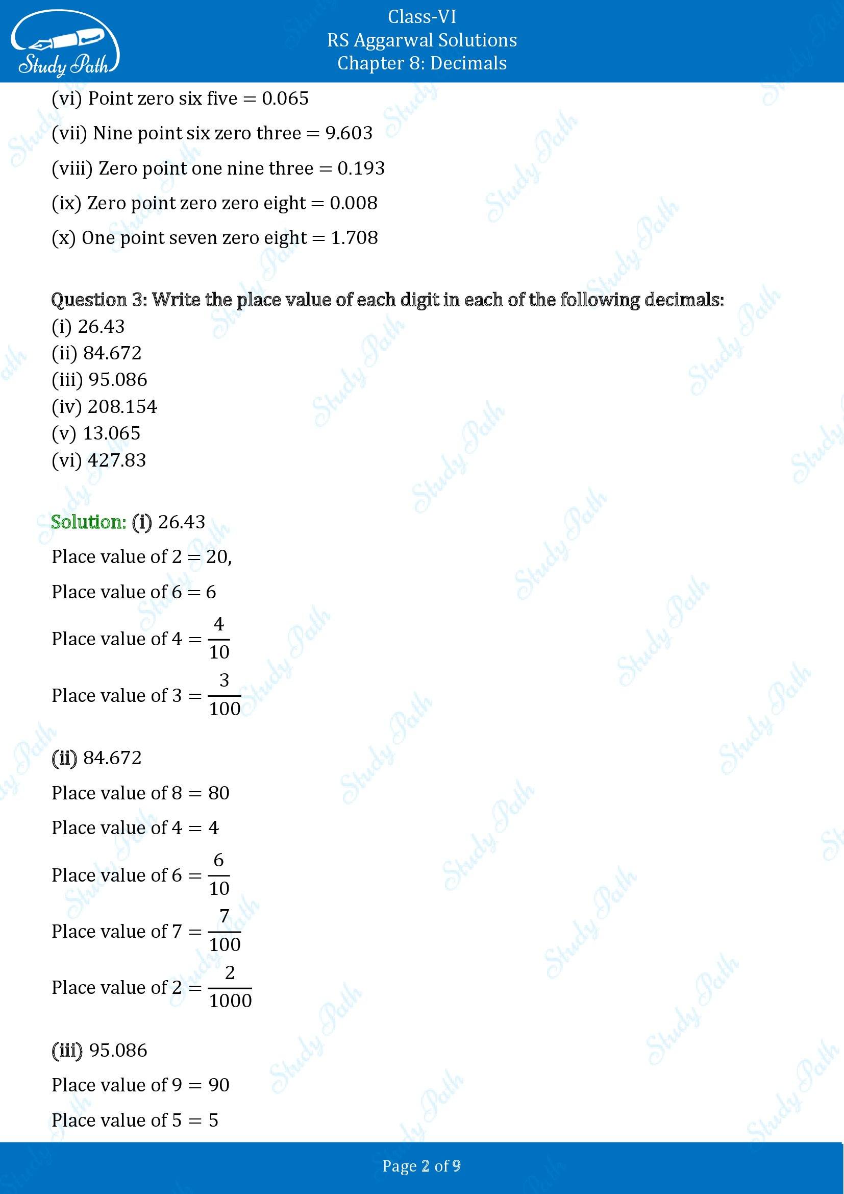 RS Aggarwal Solutions Class 6 Chapter 8 Decimals Exercise 8A 00002