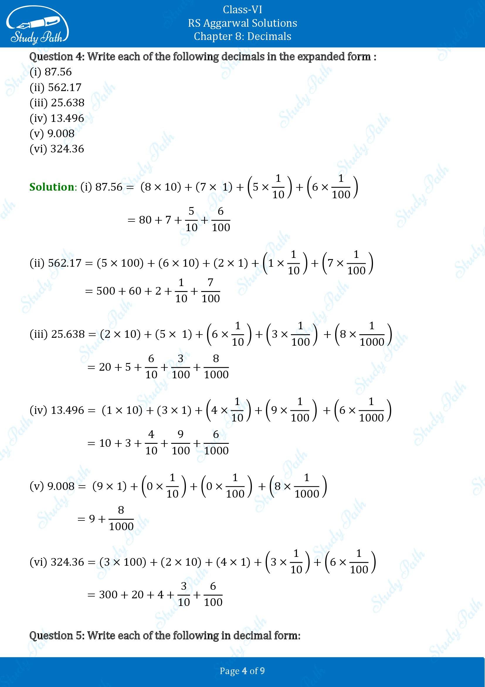 RS Aggarwal Solutions Class 6 Chapter 8 Decimals Exercise 8A 00004