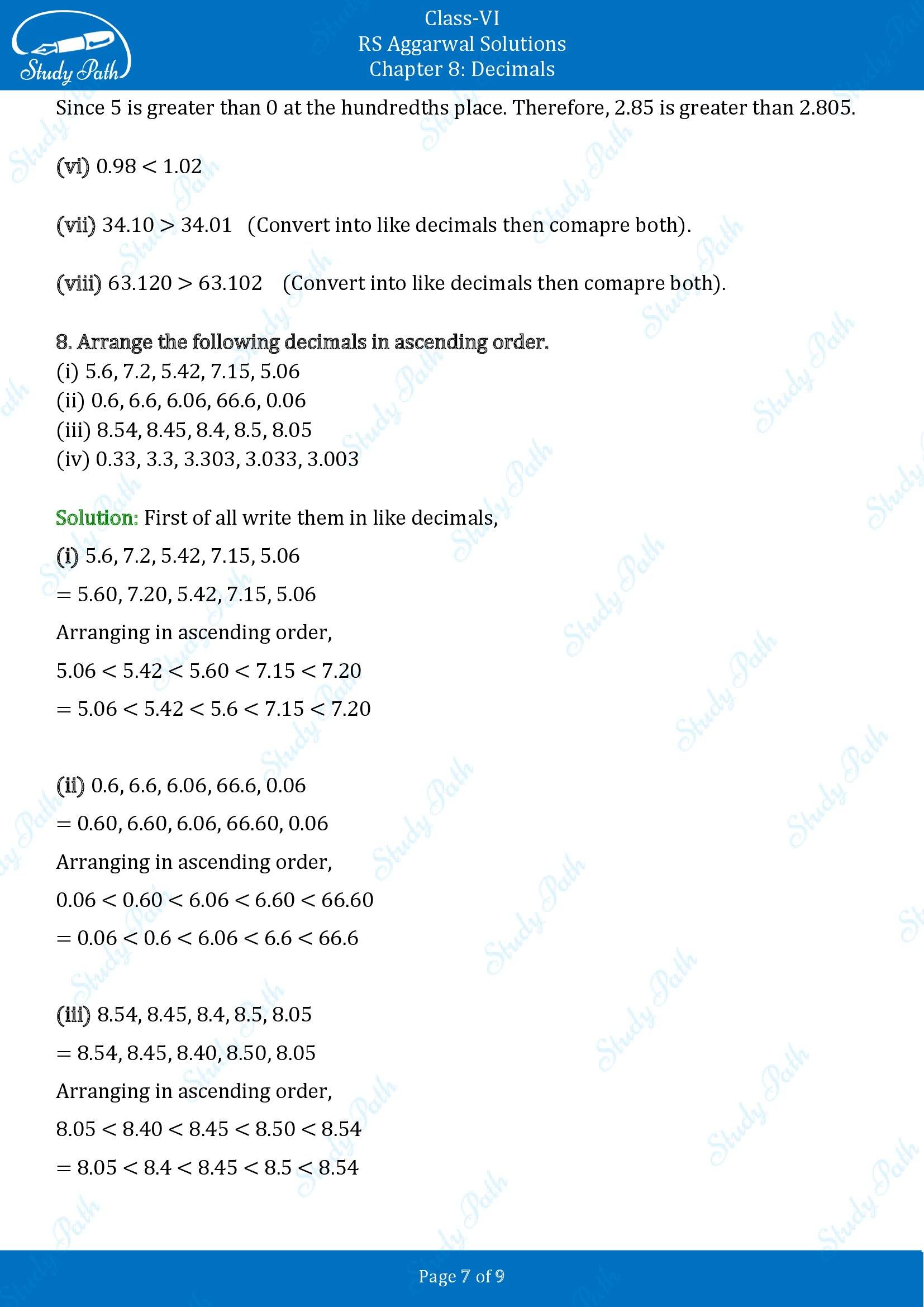 RS Aggarwal Solutions Class 6 Chapter 8 Decimals Exercise 8A 00007
