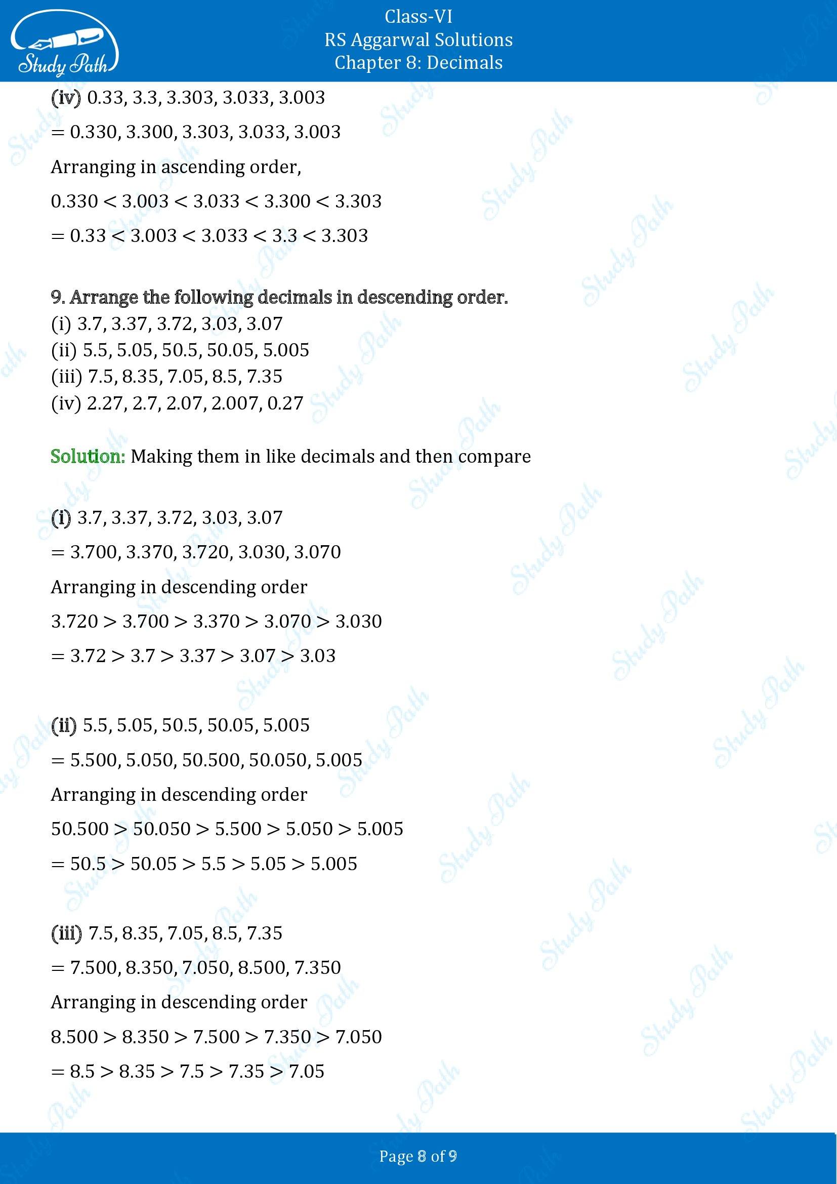 RS Aggarwal Solutions Class 6 Chapter 8 Decimals Exercise 8A 00008