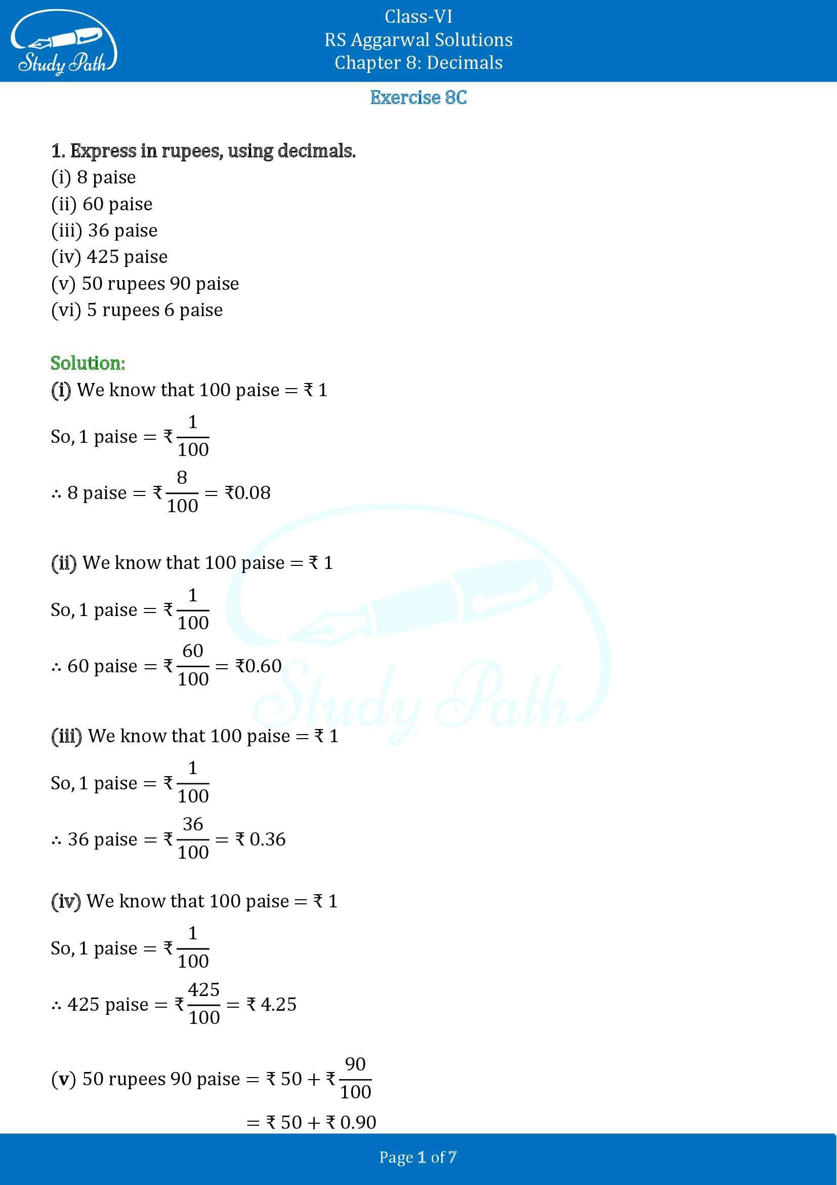 RS Aggarwal Solutions Class 6 Chapter 8 Decimals Exercise 8C 00001