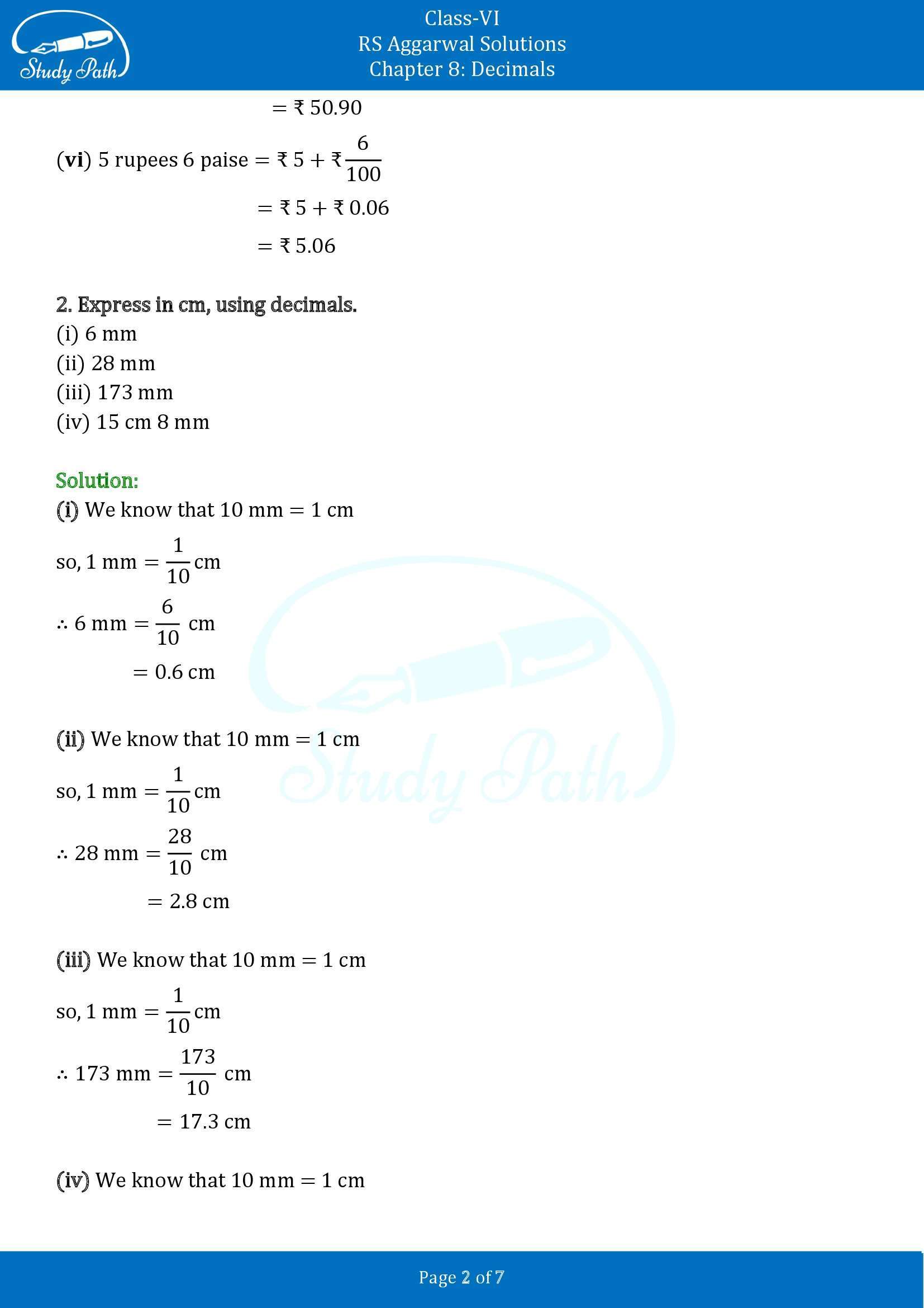 RS Aggarwal Solutions Class 6 Chapter 8 Decimals Exercise 8C 00002