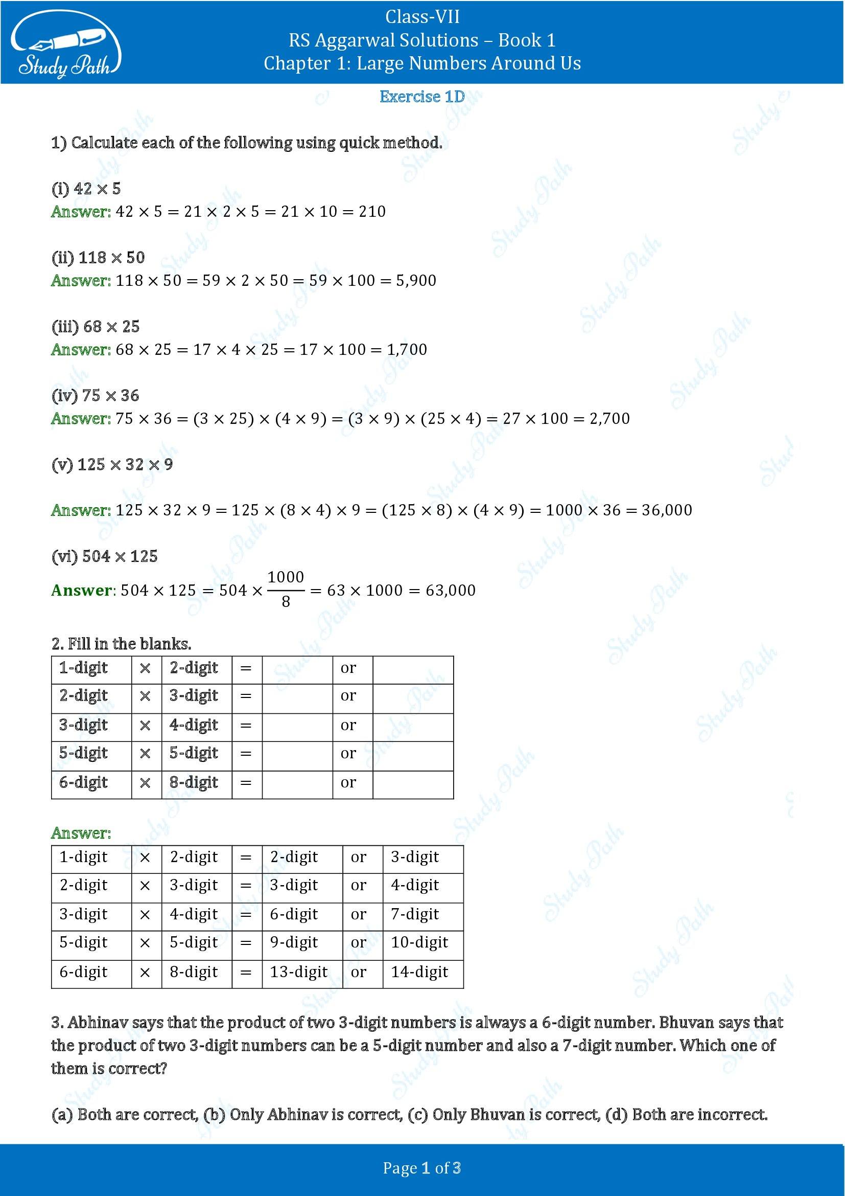 RS Aggarwal Solutions Class 7 Book 1 Chapter 1 Large Numbers Around Us Exercise 1D 00001