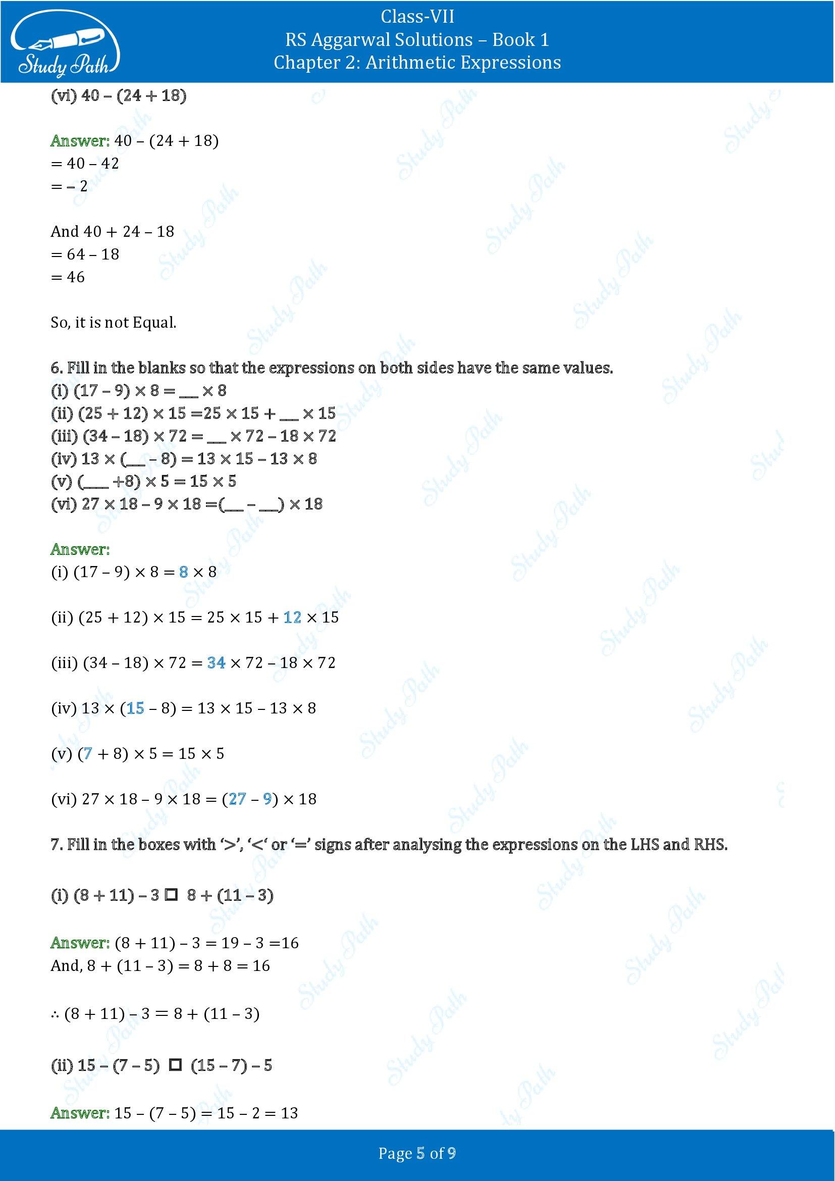 RS Aggarwal Solutions Class 7 Book 1 Chapter 2 Arithmetic Expressions Exercise 2C 00005