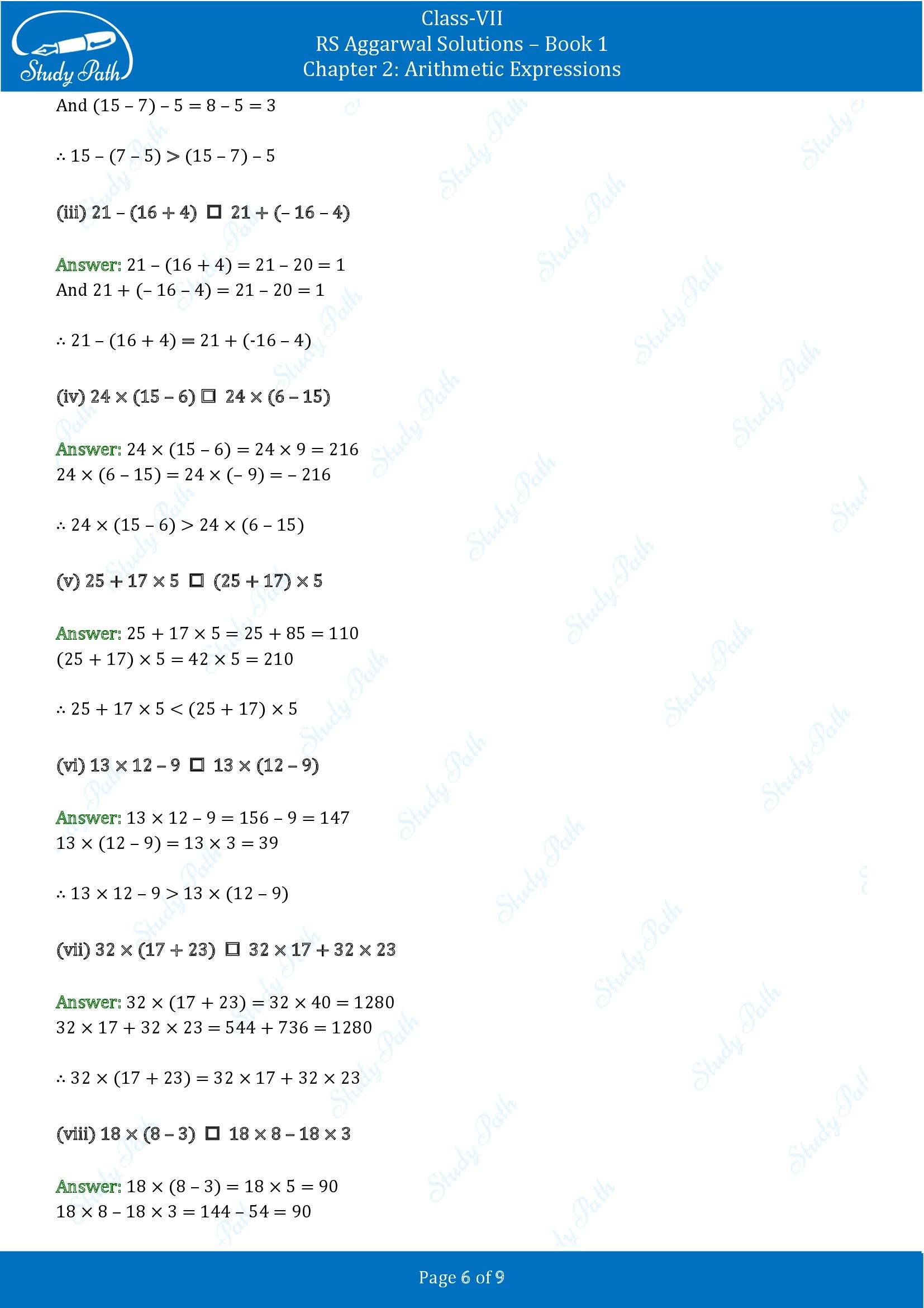 RS Aggarwal Solutions Class 7 Book 1 Chapter 2 Arithmetic Expressions Exercise 2C 00006