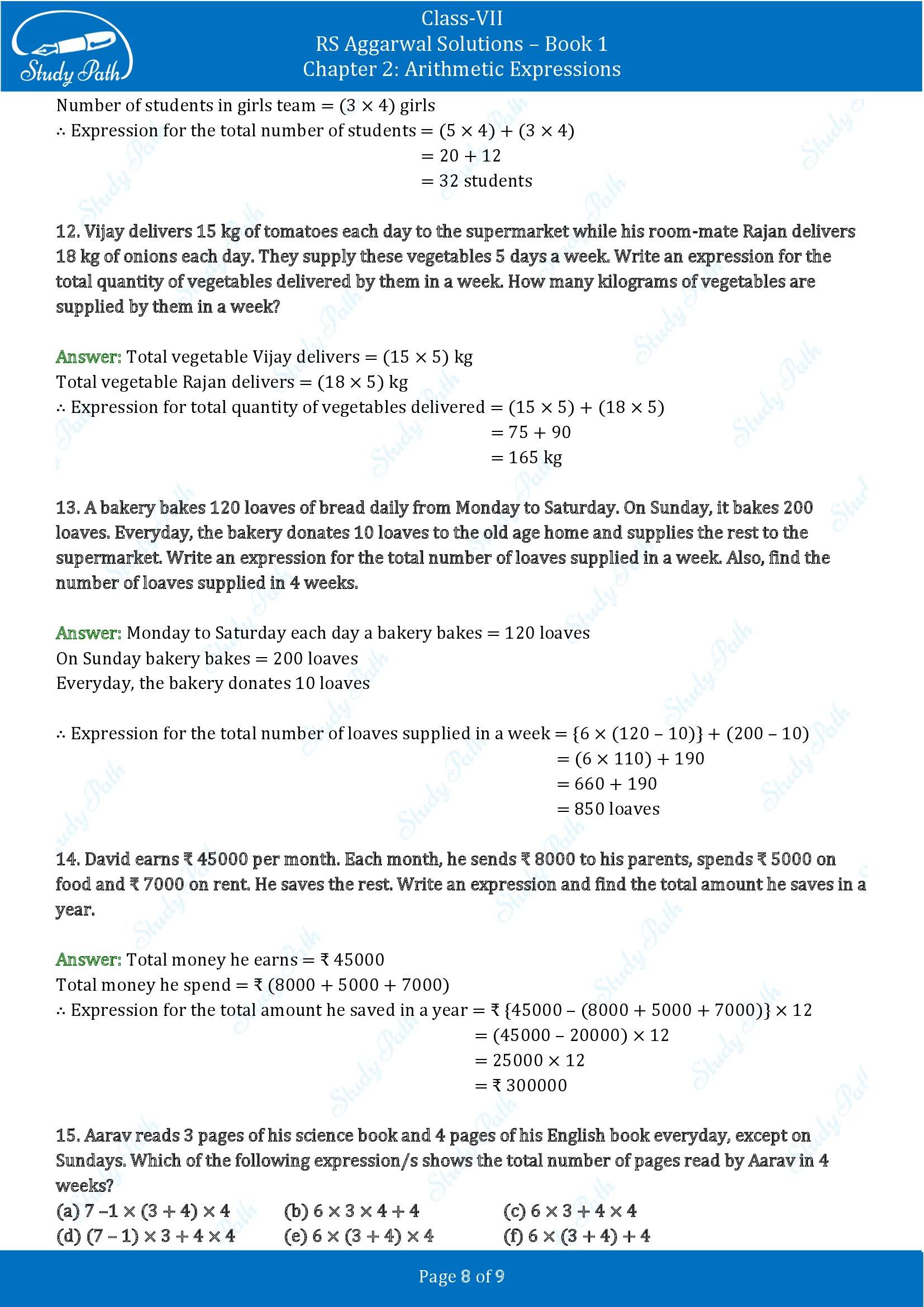 RS Aggarwal Solutions Class 7 Book 1 Chapter 2 Arithmetic Expressions Exercise 2C 00008