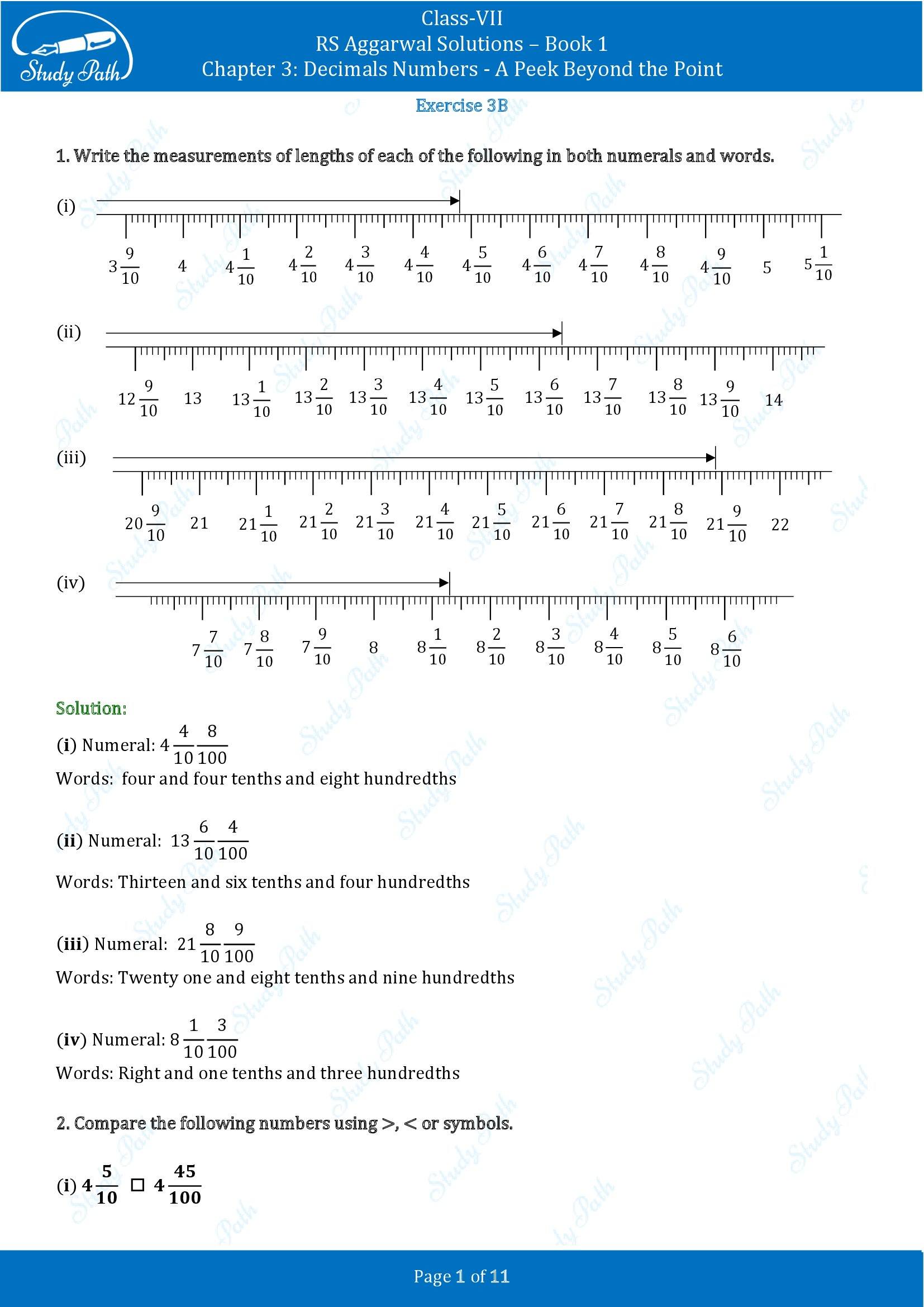 RS Aggarwal Solutions Class 7 Book 1 Chapter 3 Decimals Numbers A Peek Beyond the Point Exercise 3B 00001