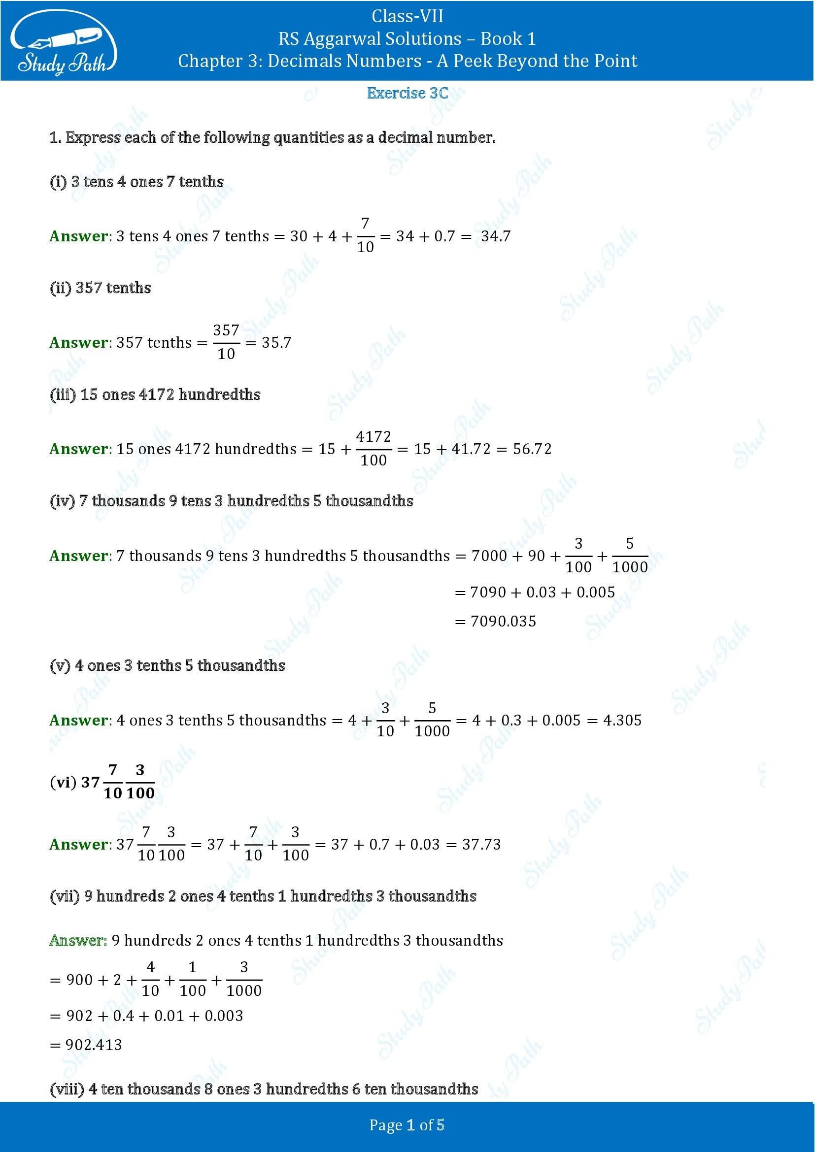 RS Aggarwal Solutions Class 7 Book 1 Chapter 3 Decimals Numbers A Peek Beyond the Point Exercise 3C 00001