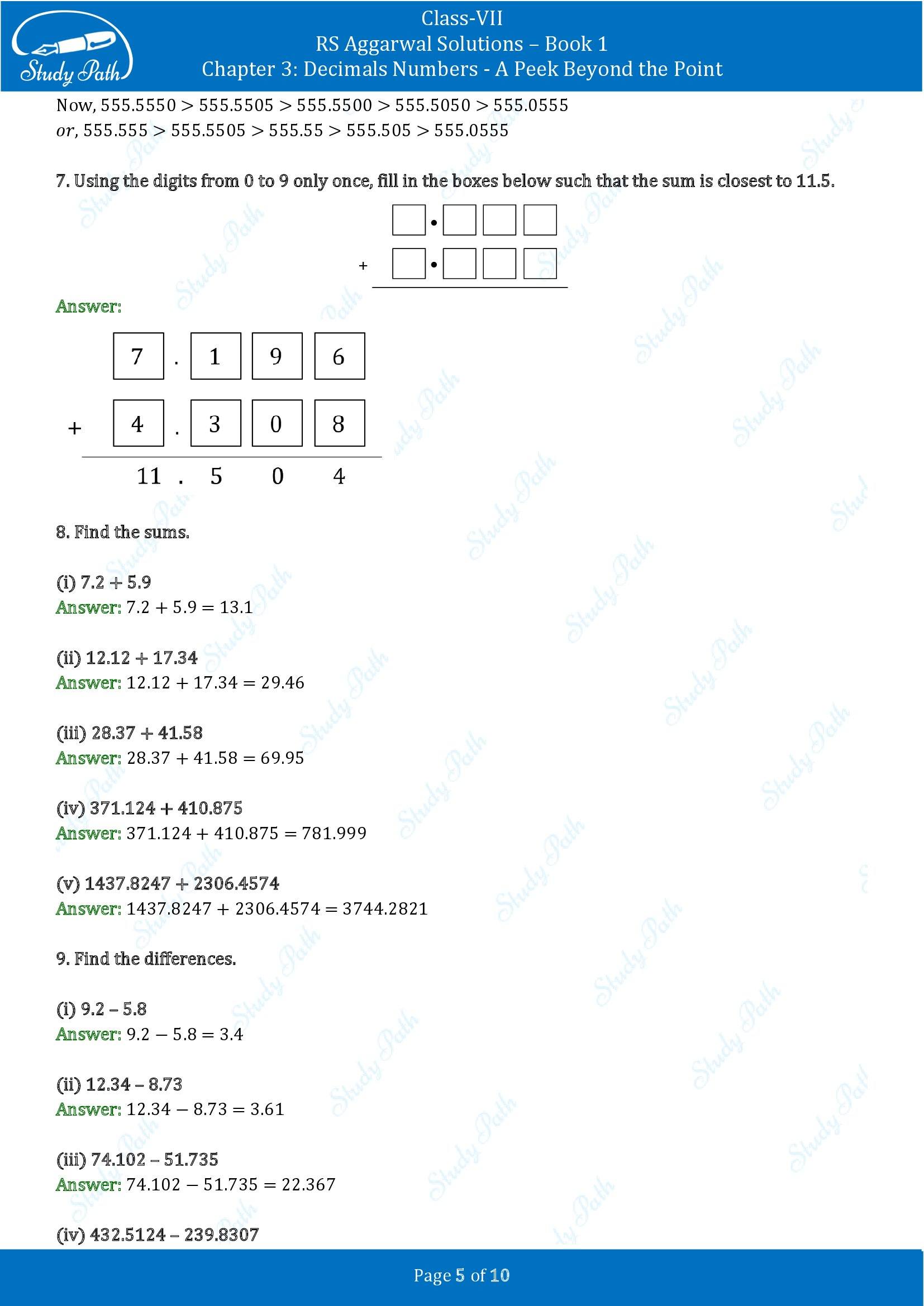 RS Aggarwal Solutions Class 7 Book 1 Chapter 3 Decimals Numbers A Peek Beyond the Point Exercise 3E 00005
