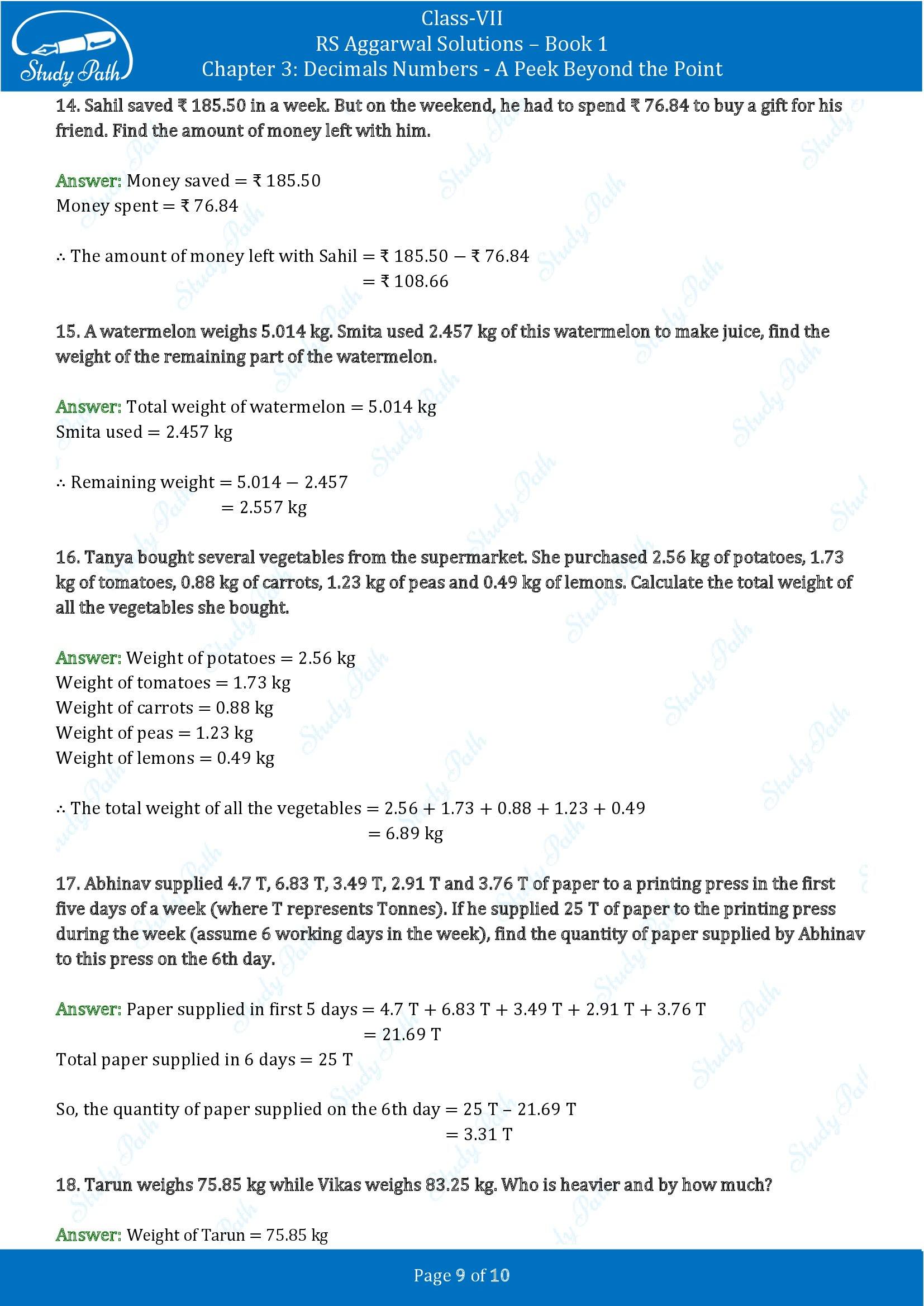RS Aggarwal Solutions Class 7 Book 1 Chapter 3 Decimals Numbers A Peek Beyond the Point Exercise 3E 00009