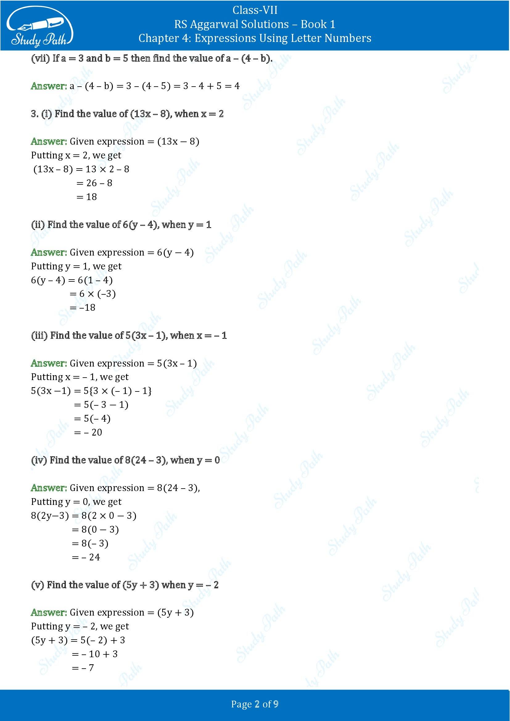 RS Aggarwal Solutions Class 7 Book 1 Chapter 4 Expressions Using Letter Numbers Exercise 4A 00002