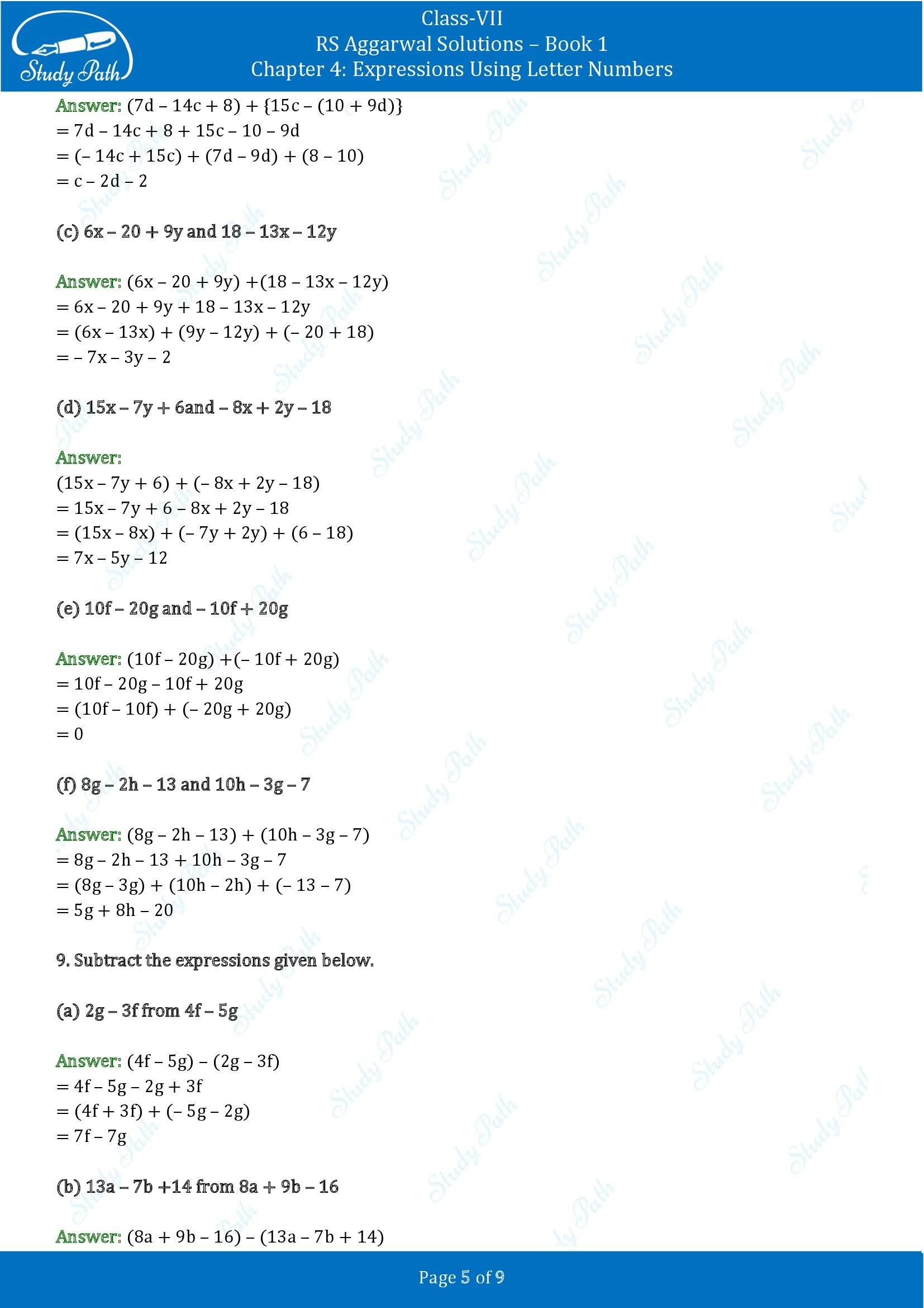 RS Aggarwal Solutions Class 7 Book 1 Chapter 4 Expressions Using Letter Numbers Exercise 4A 00005