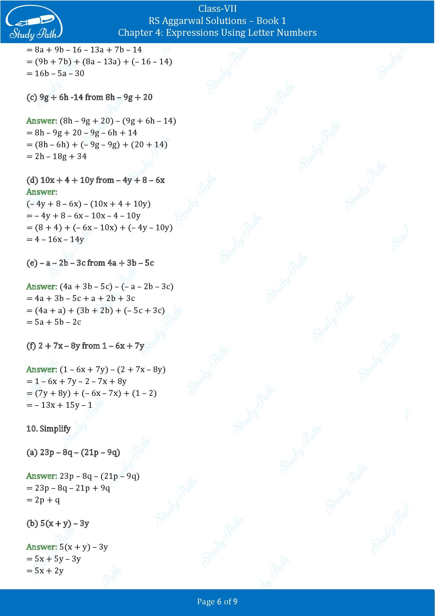 RS Aggarwal Solutions Class 7 Book 1 Chapter 4 Expressions Using Letter Numbers Exercise 4A 00006